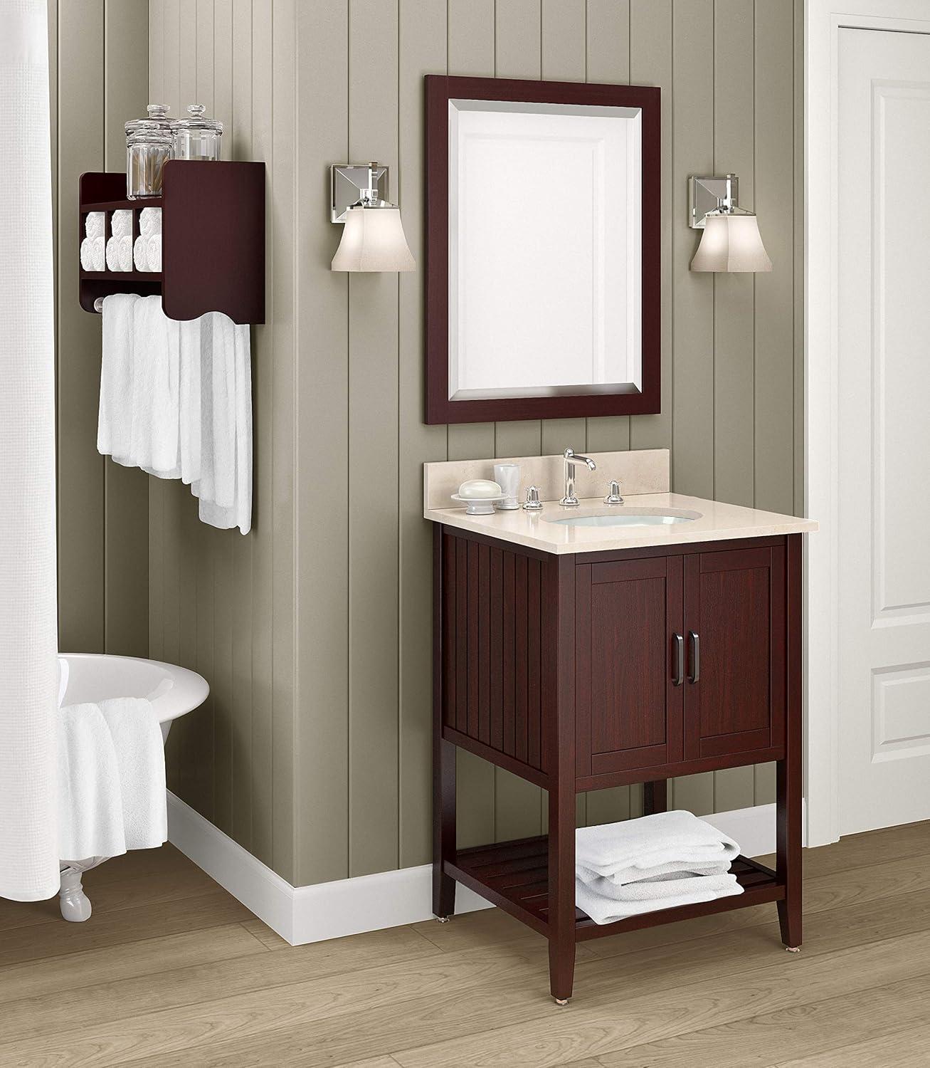 Alaterre Furniture Decorative Wall Cabinet Espresso Brown 25": Hardwood Bathroom Furniture with Towel Bar