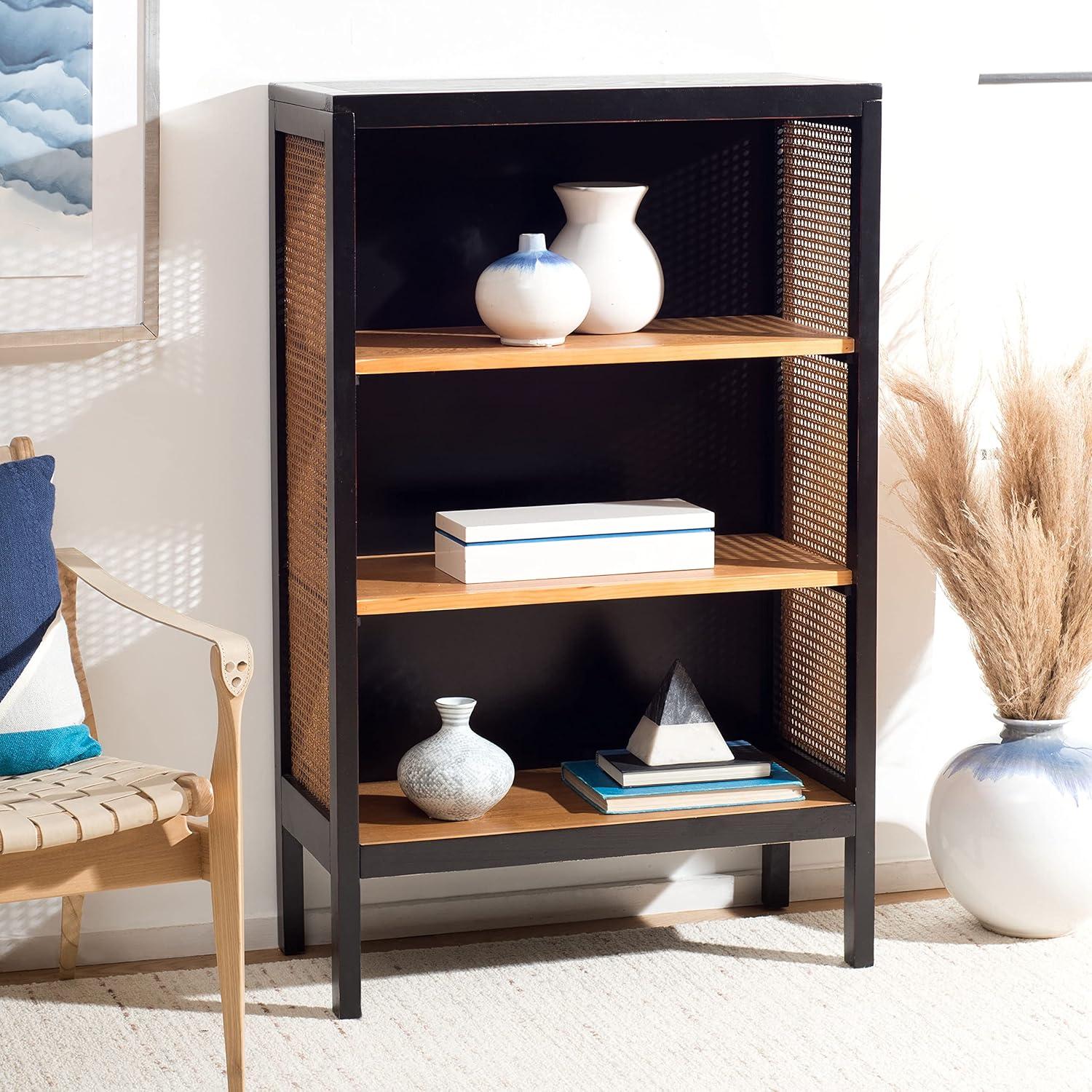 Franz Black Wood and Natural Cane 3-Tier Etagere - 52" L