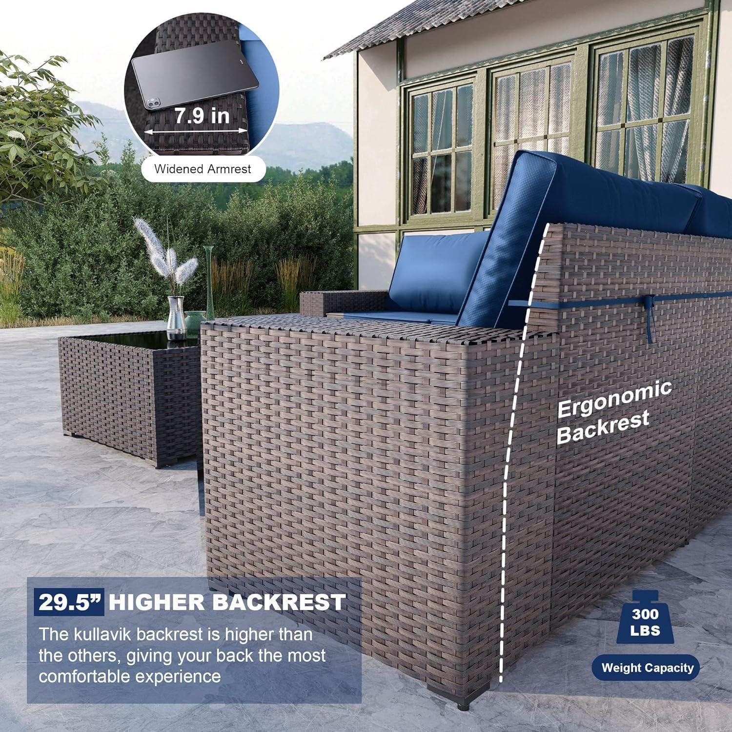 Navy Blue 12-Piece Steel and Rattan Outdoor Sectional Set