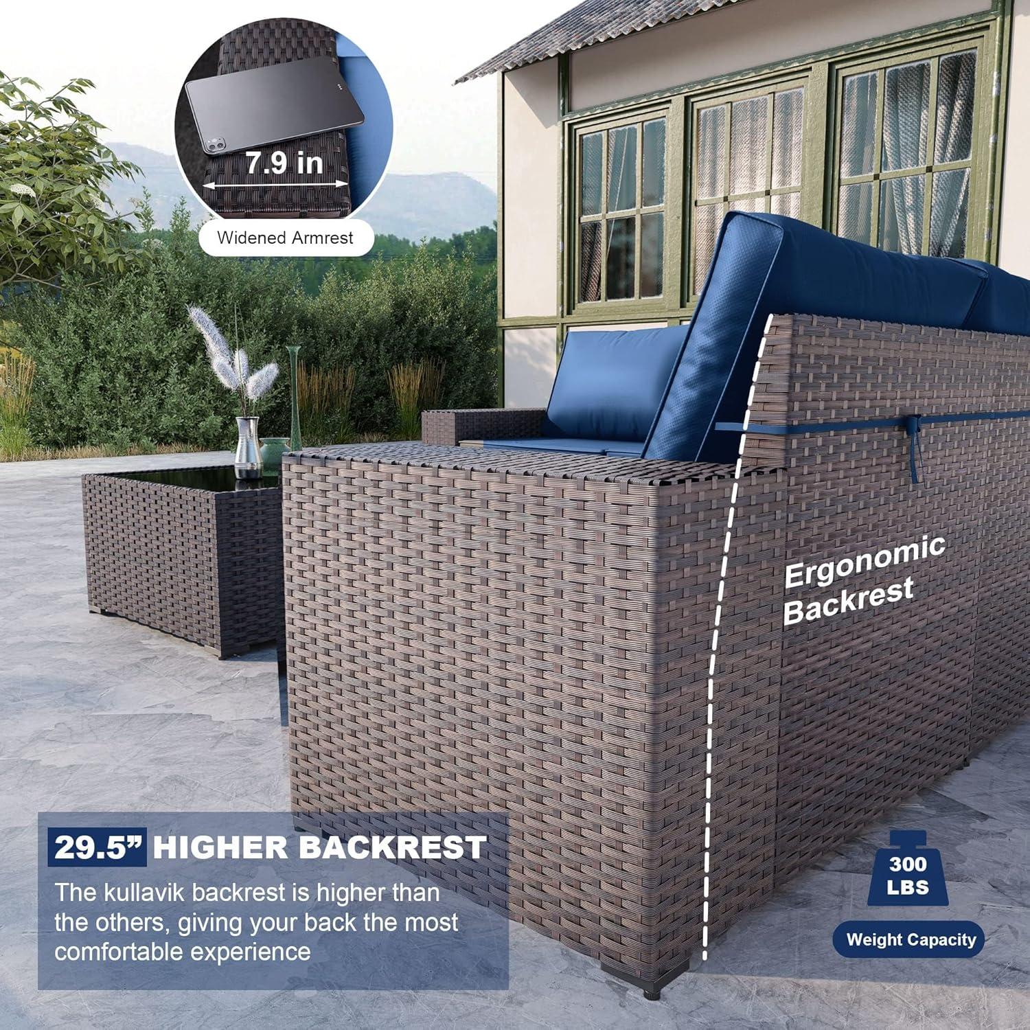 Kullavik 12PCS Outdoor Patio Furniture Set PE Wicker Rattan Sectional Sofa Patio Conversation Sets,Navy Blue