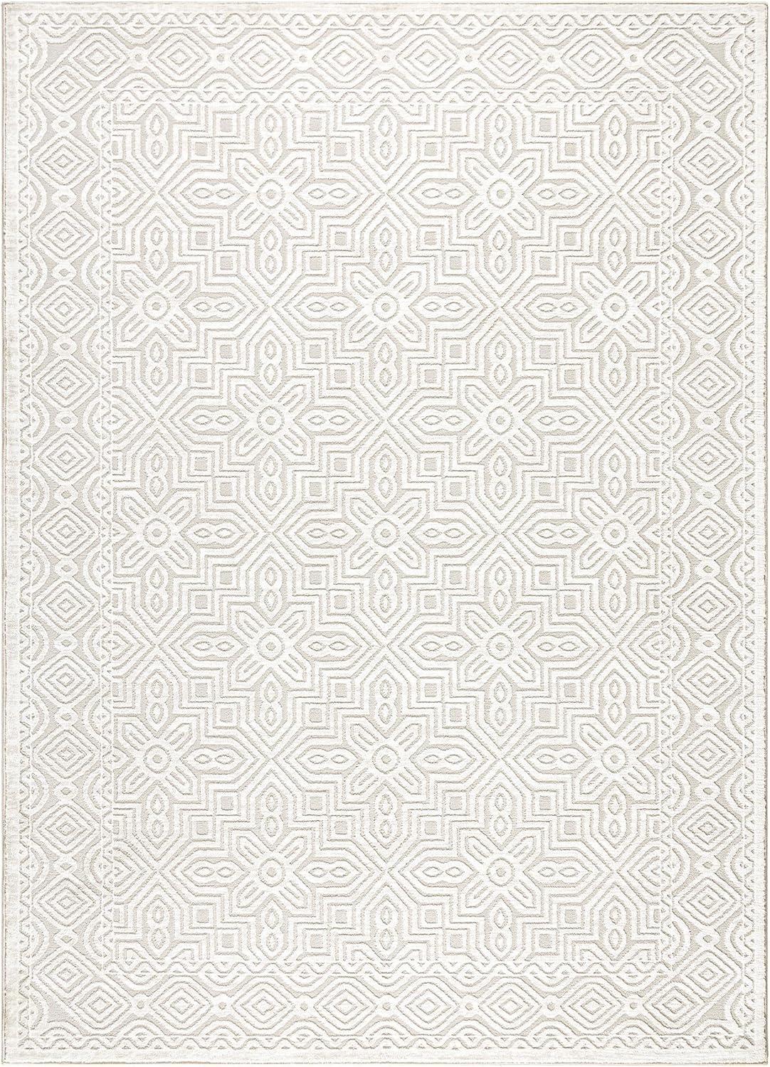 TOWN & COUNTRY LUXE Maya Medallion Indoor Area Rug with High-Low Texture, Ivory/Greige