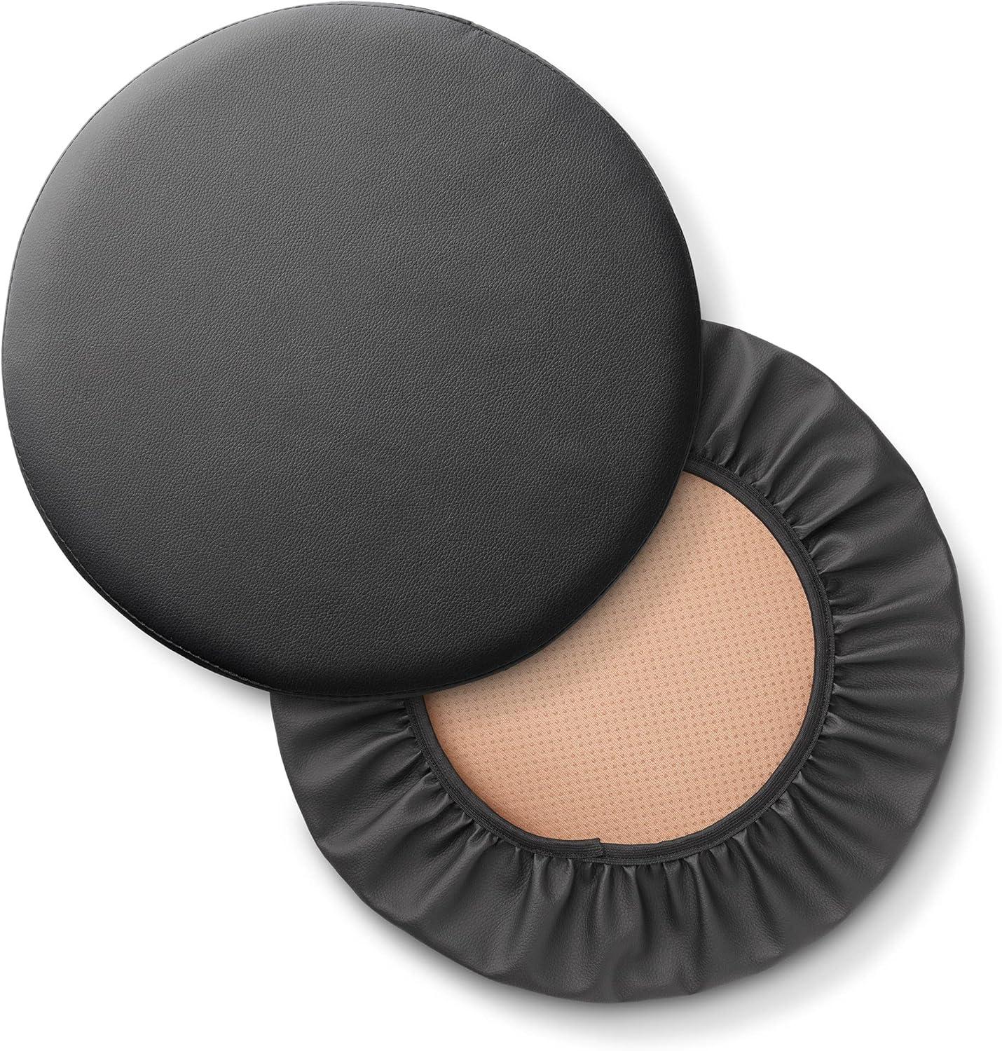 Saloniture 2-Pack Round Stool Seat Cover, 15-1/2" Waterproof Slipcover for Swivel Chair or Barstool - Cream