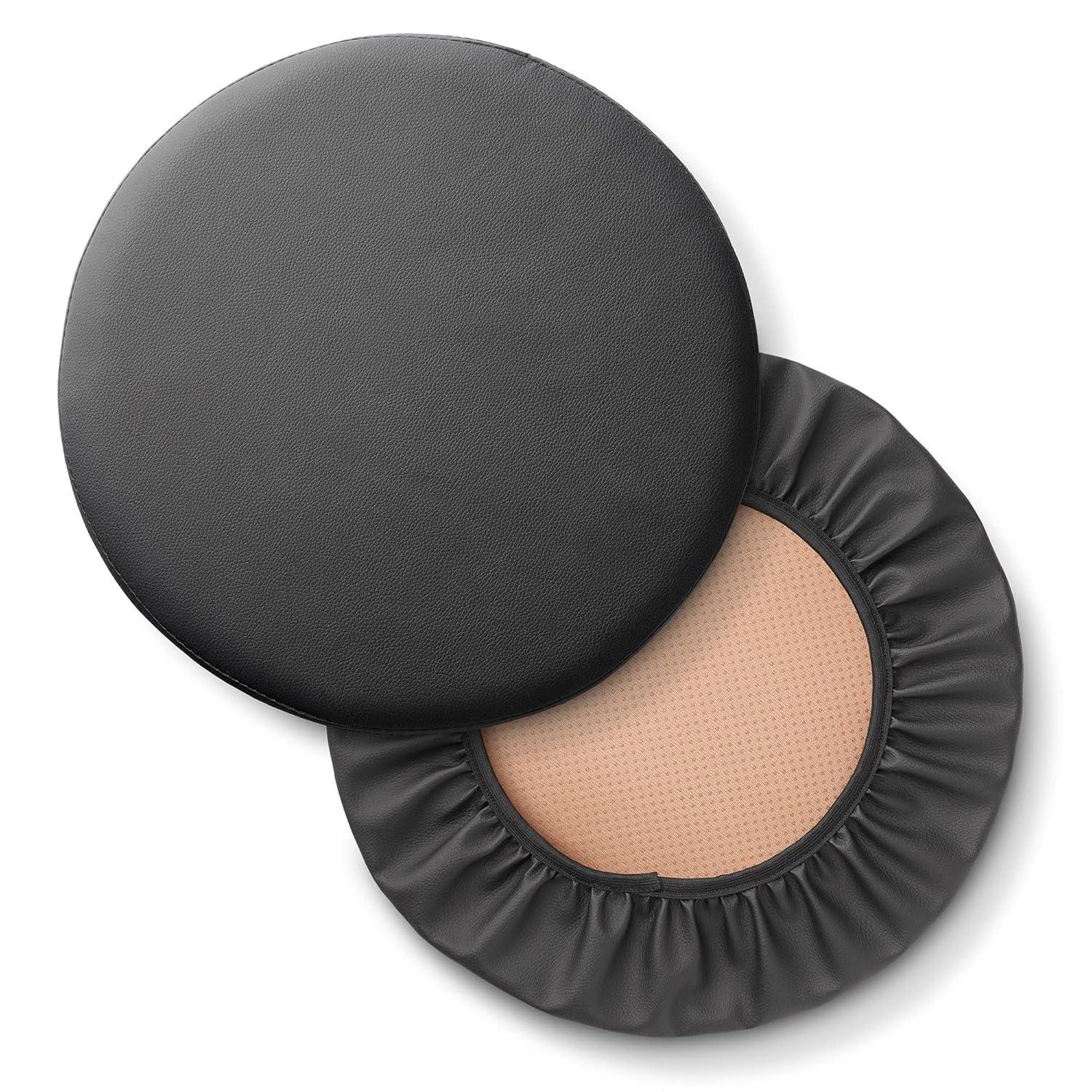 Saloniture 2-Pack Round Stool Seat Cover, 15-1/2" Waterproof Slipcover for Swivel Chair or Barstool - Cream