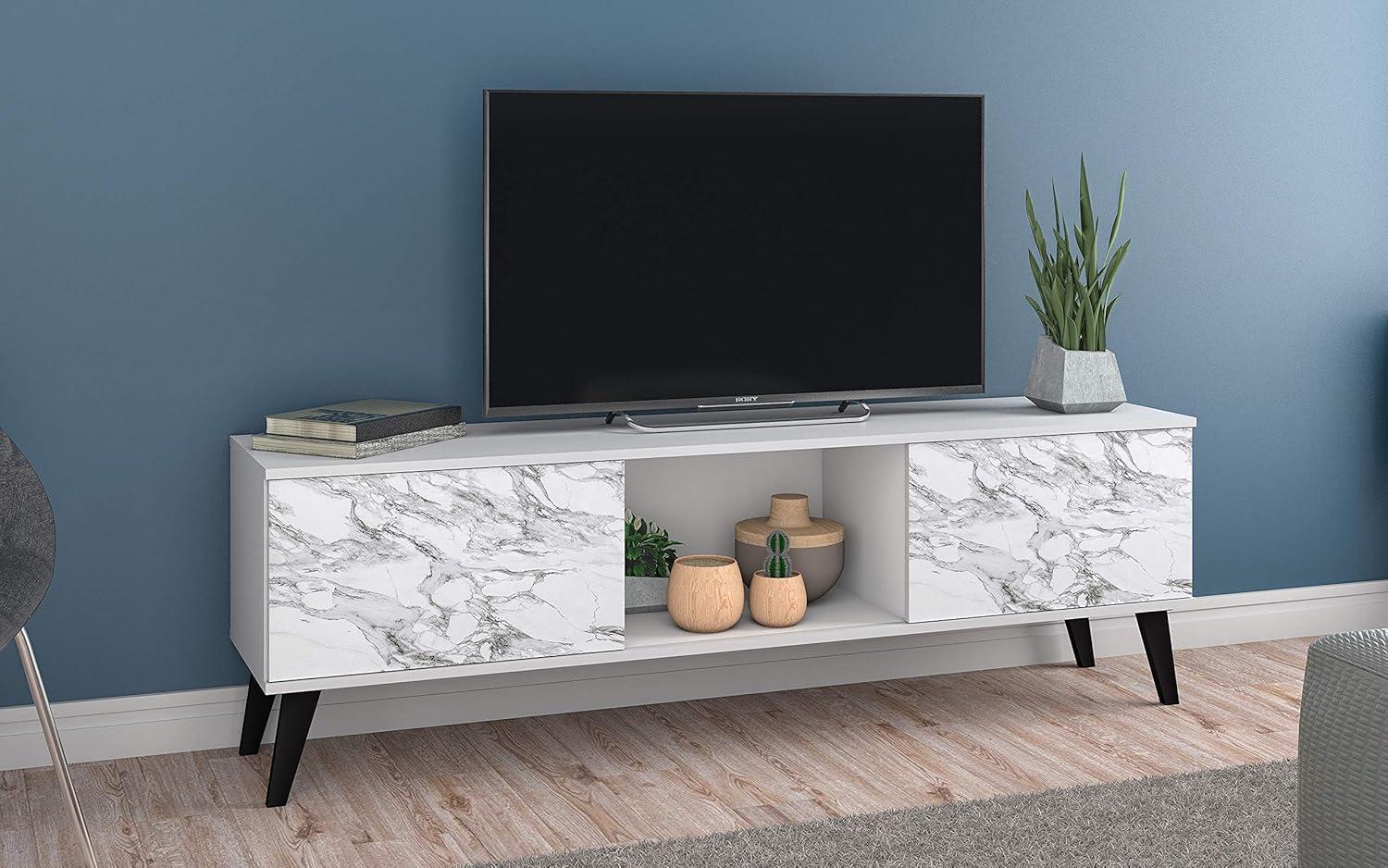 Doyers TV Stand for TVs up to 60" Brown - Manhattan Comfort: Entertainment Center with Open Shelves, Cable Management