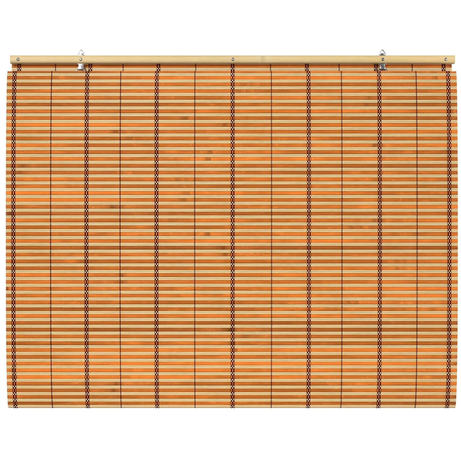 Oriental Furniture Burnt Bamboo Cordless Window Shade - Two-tone Honey 36" W