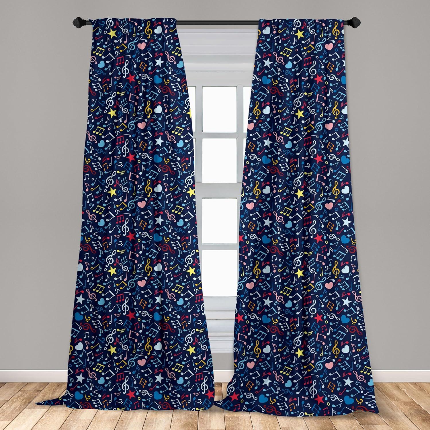 Ambesonne Music Curtains, Rhythm in My Heart Design, Pair of 28"x84", Multicolor