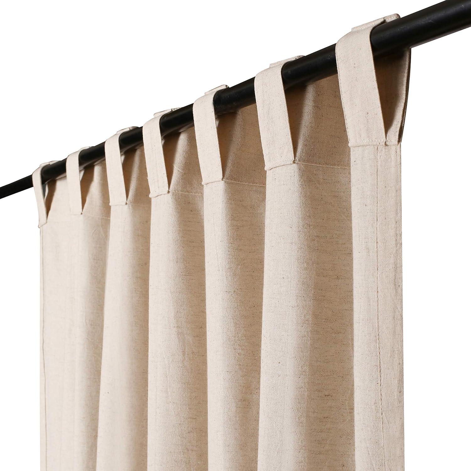 96-Inch Flax Linen Cotton Tab Top Curtain Set