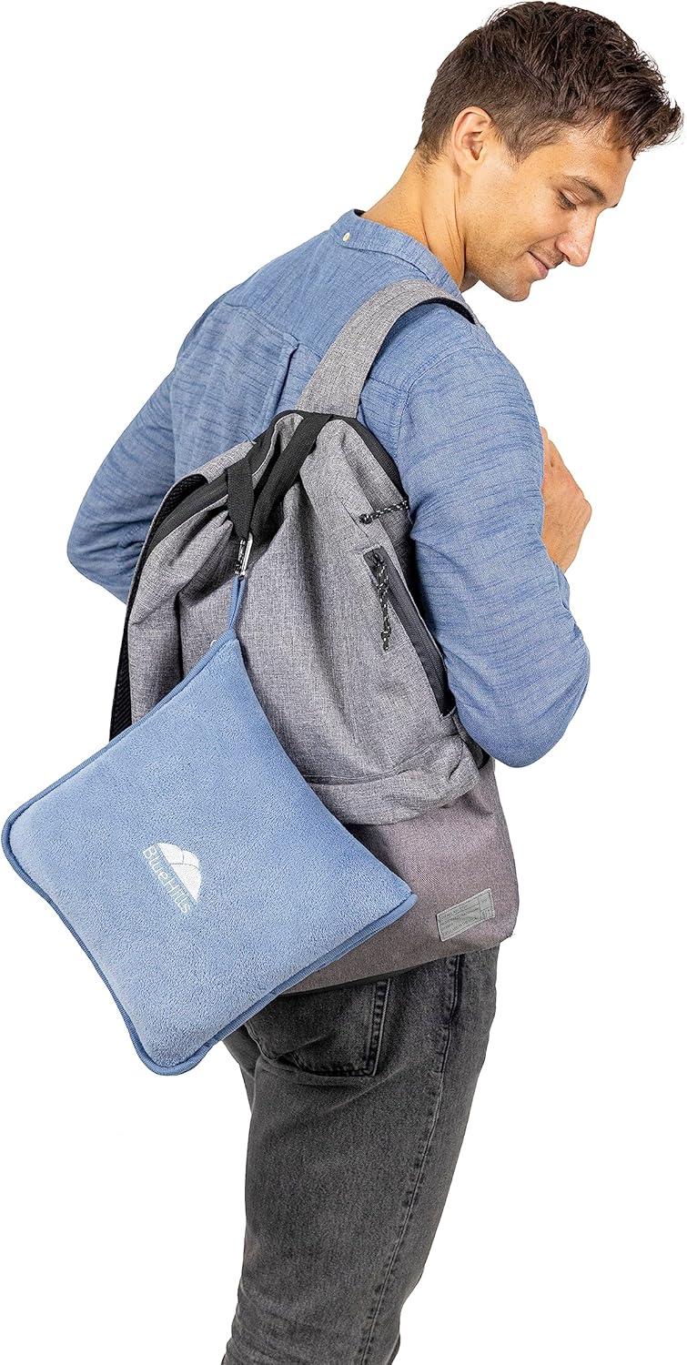 Grayish Blue Micro Plush Packable Travel Blanket Pillow