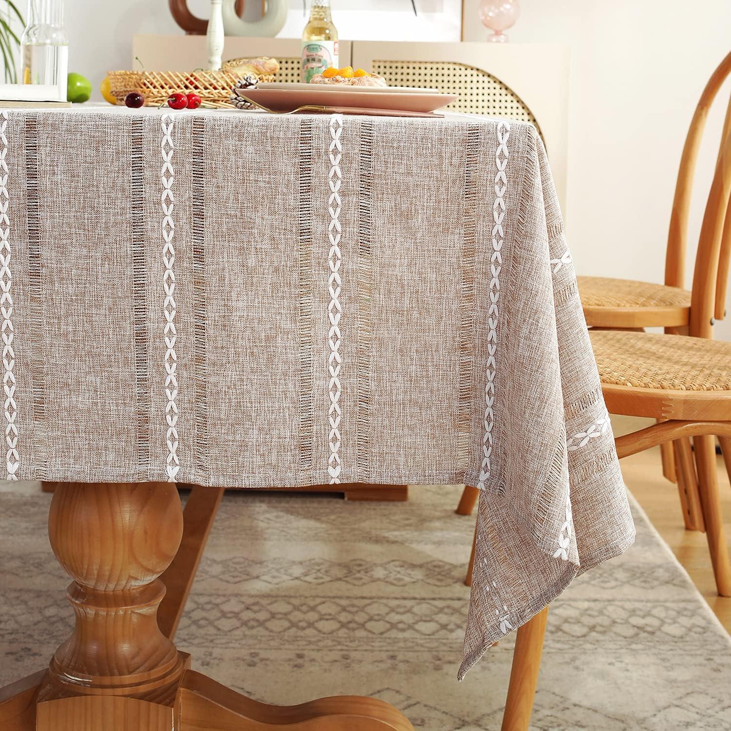 Light Coffee Hemstitched 60" x 84" Rectangular Linen Tablecloth