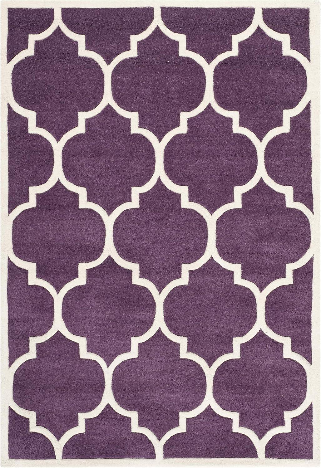 Ivory and Purple Hand-Tufted Wool Chevron Rug 2'-3" x 5'