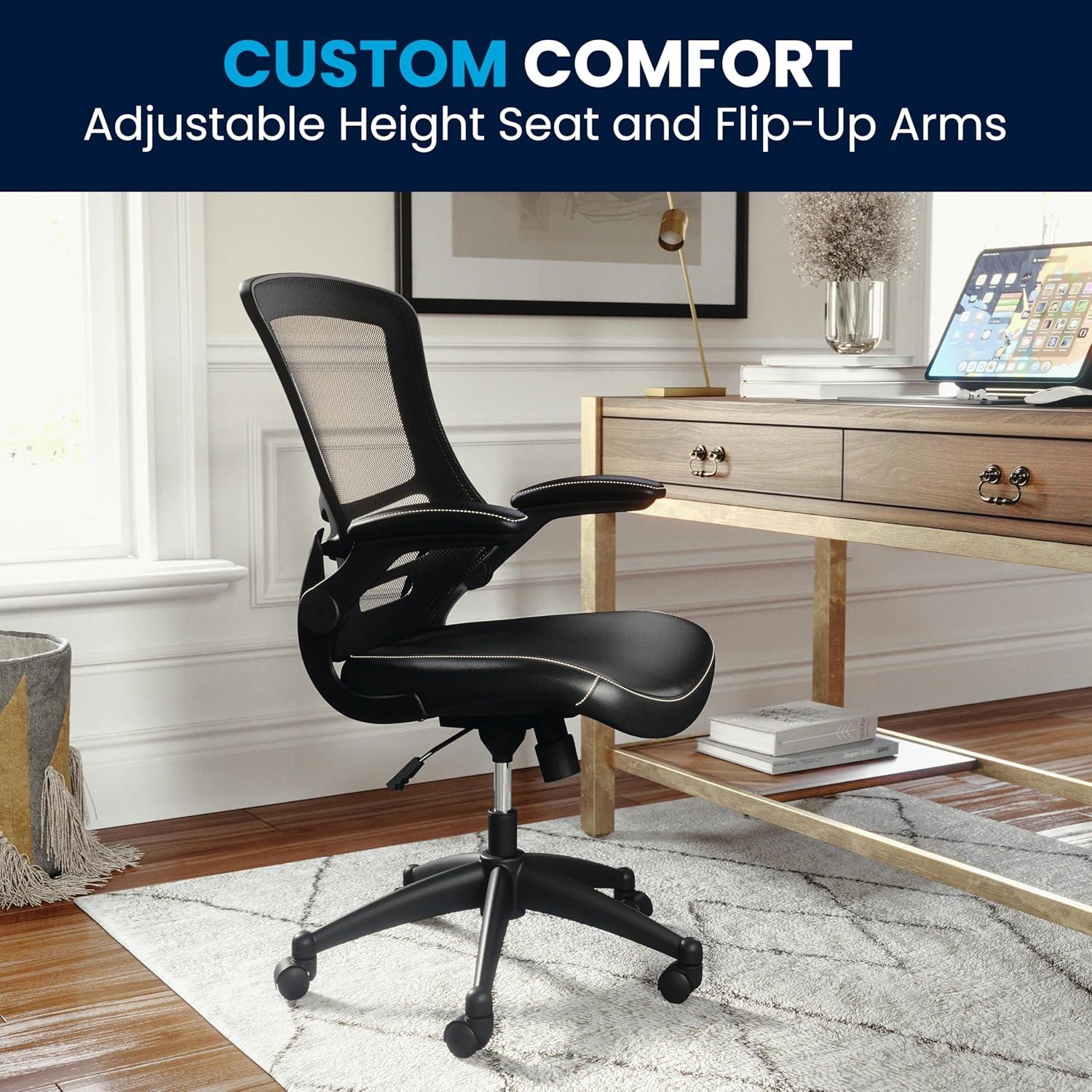 YZboomLife Mid-Back Black Mesh Swivel Ergonomic Task Office Chair with Flip-Up Arms