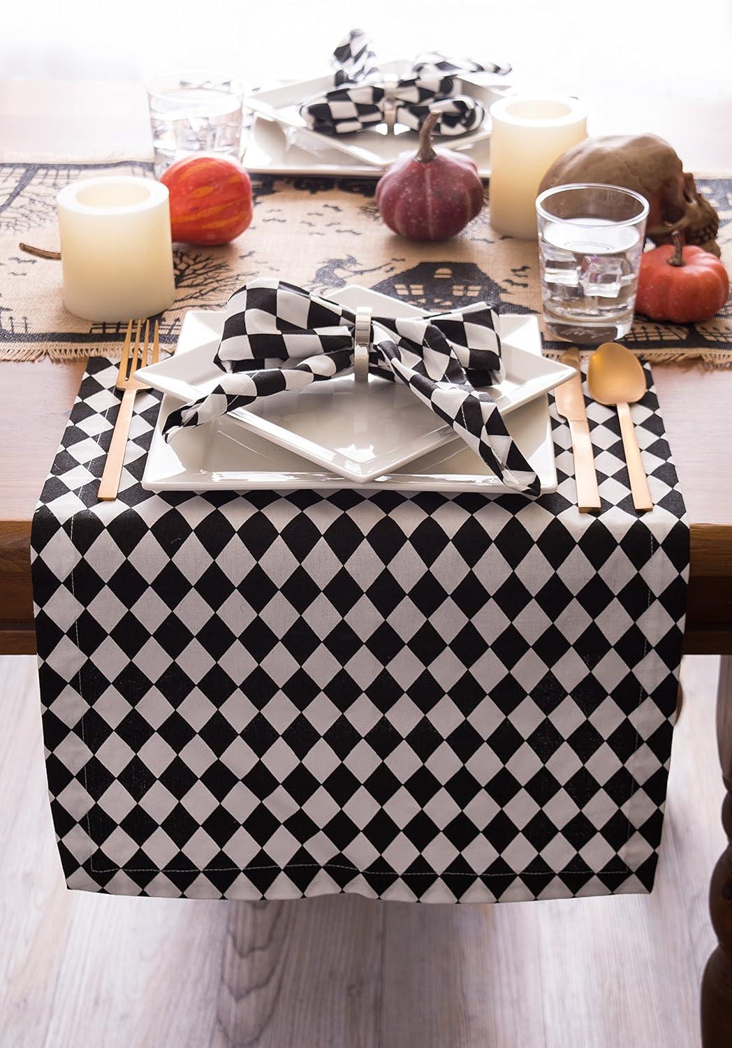 DII Halloween Tabletop, Harlequin Collection, Table Runner, 14x108, Black and Cream