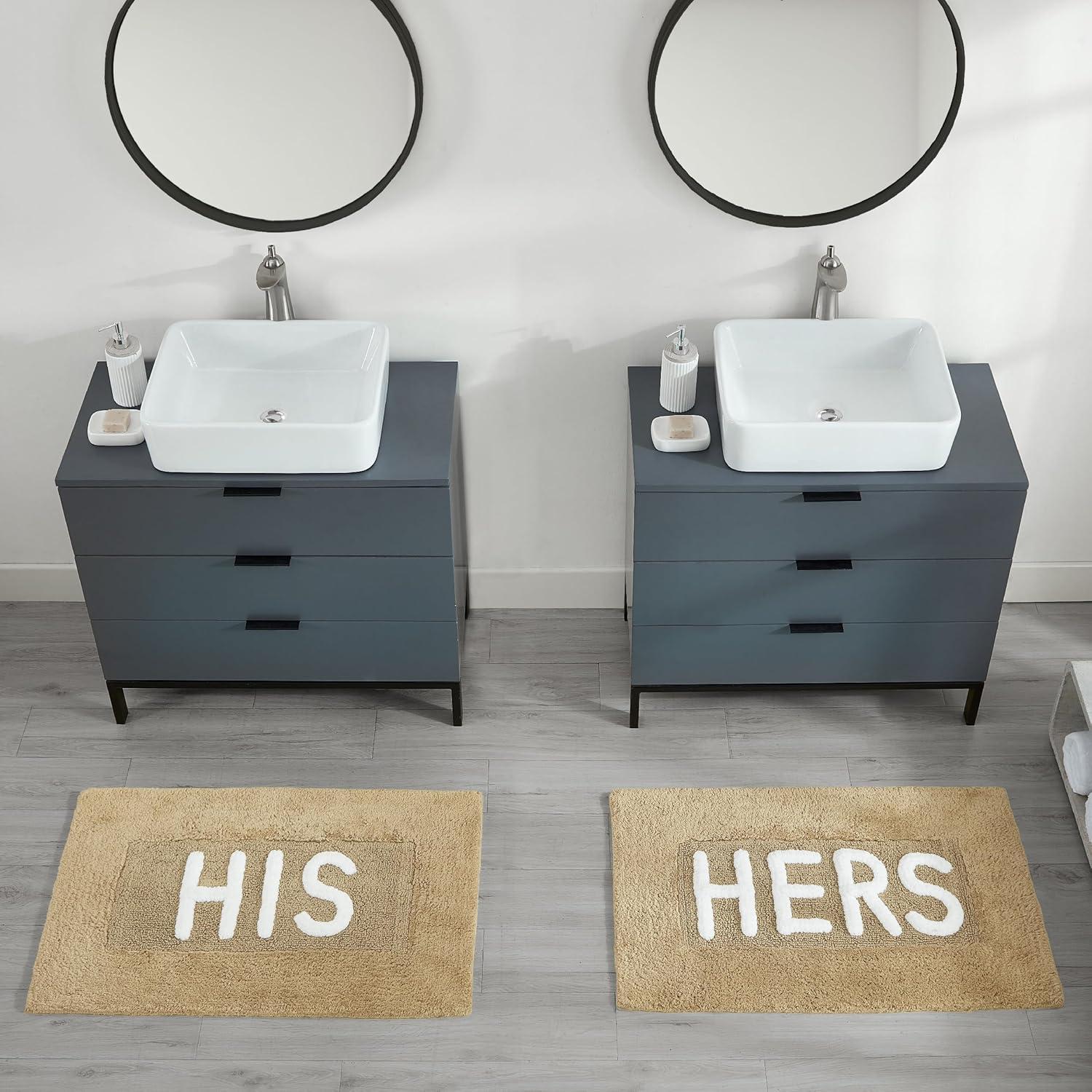 Beige Cotton His and Hers Bath Rug Set