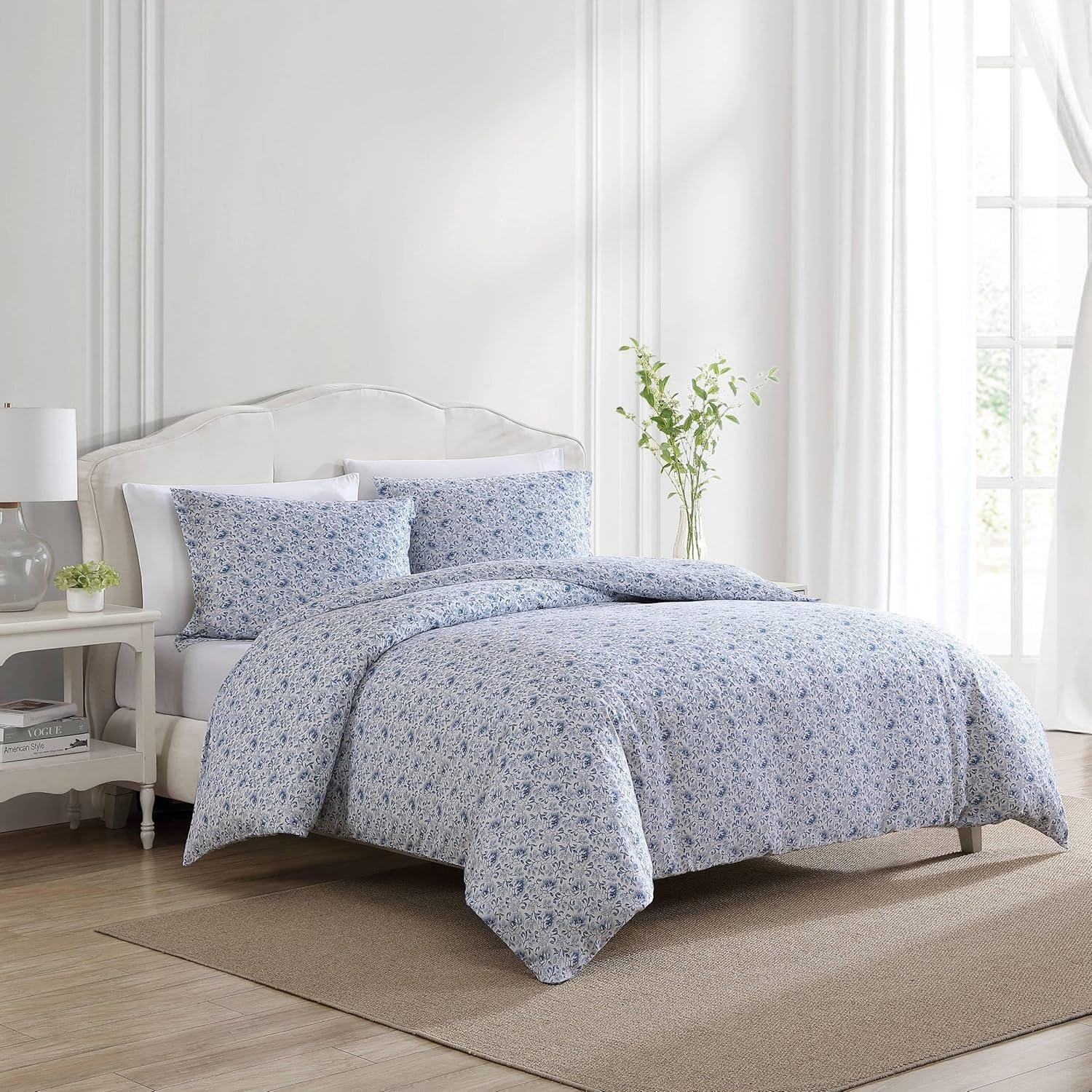 Laura Ashley Lorelei Blue Cotton Reversible Duvet Cover Set