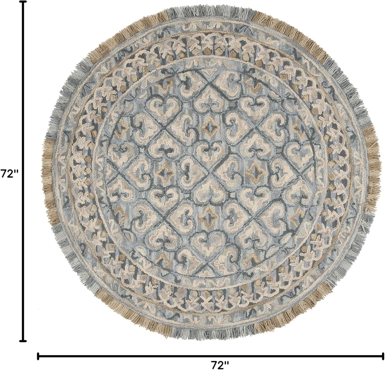 Blossom BLM420 Hand Tufted Area Rug - Light Beige/Blue - 6' Round - Safavieh.
