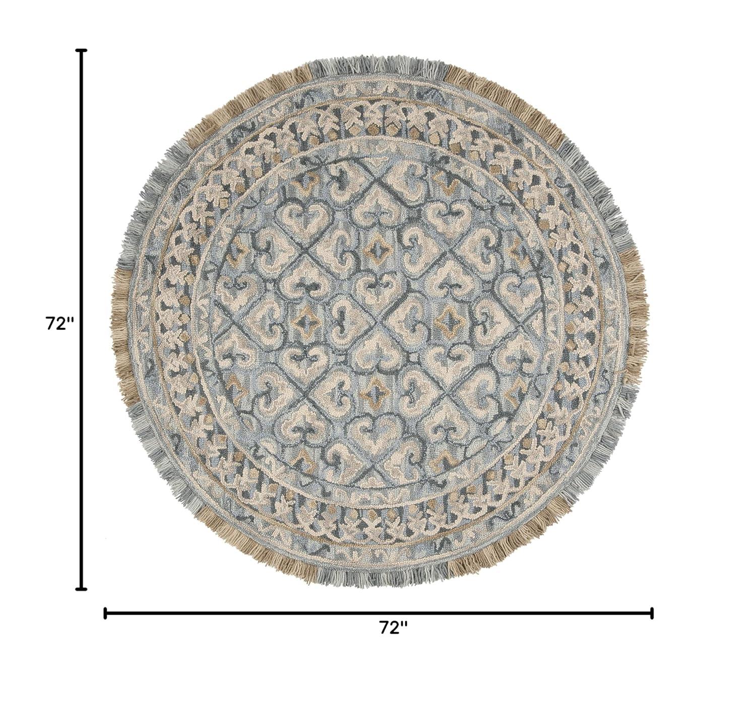 Blossom BLM420 Hand Tufted Area Rug - Light Beige/Blue - 6' Round - Safavieh.