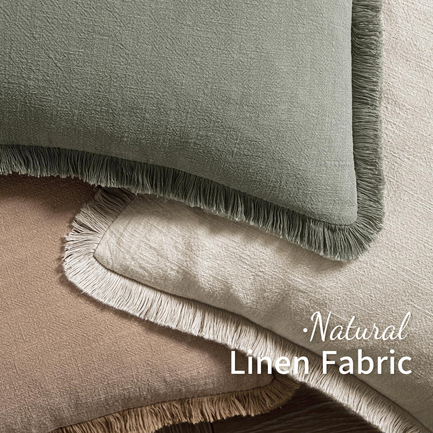 MIULEE Throw Pillow Covers Boho Farmhouse 18x18 Set of 2 Decorative Beige Couch with Fringe Chic Cotton Pillowcases Home Decor Accents for Cushion Soft Bed Living Room