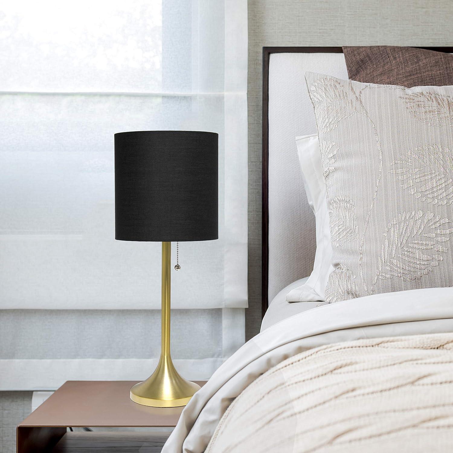 Simple Designs Gold Tapered Table Lamp with Black Fabric Drum Shade