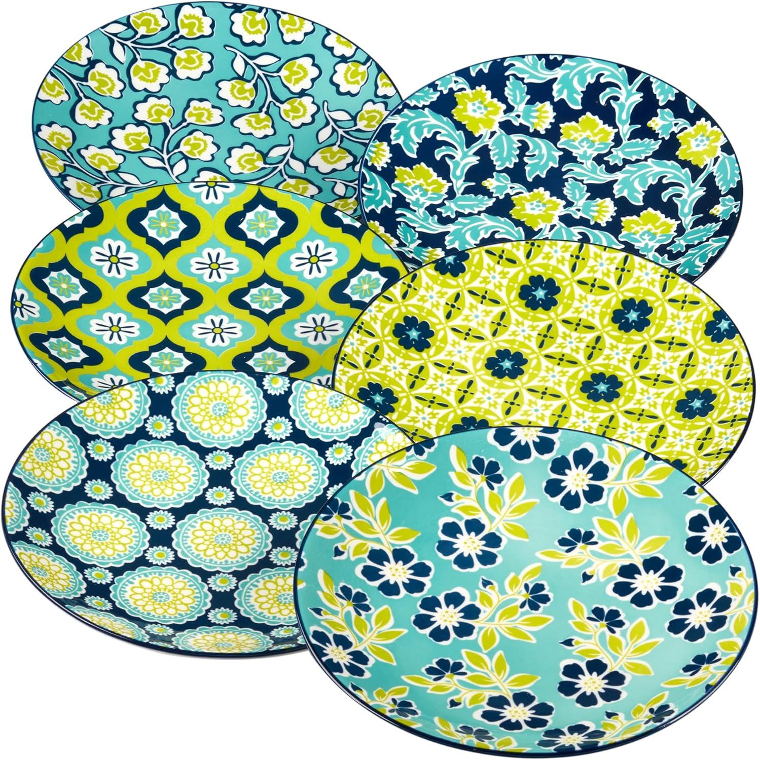 Bohemian Multicolor Porcelain 8.5" Salad Plates, Set of 6