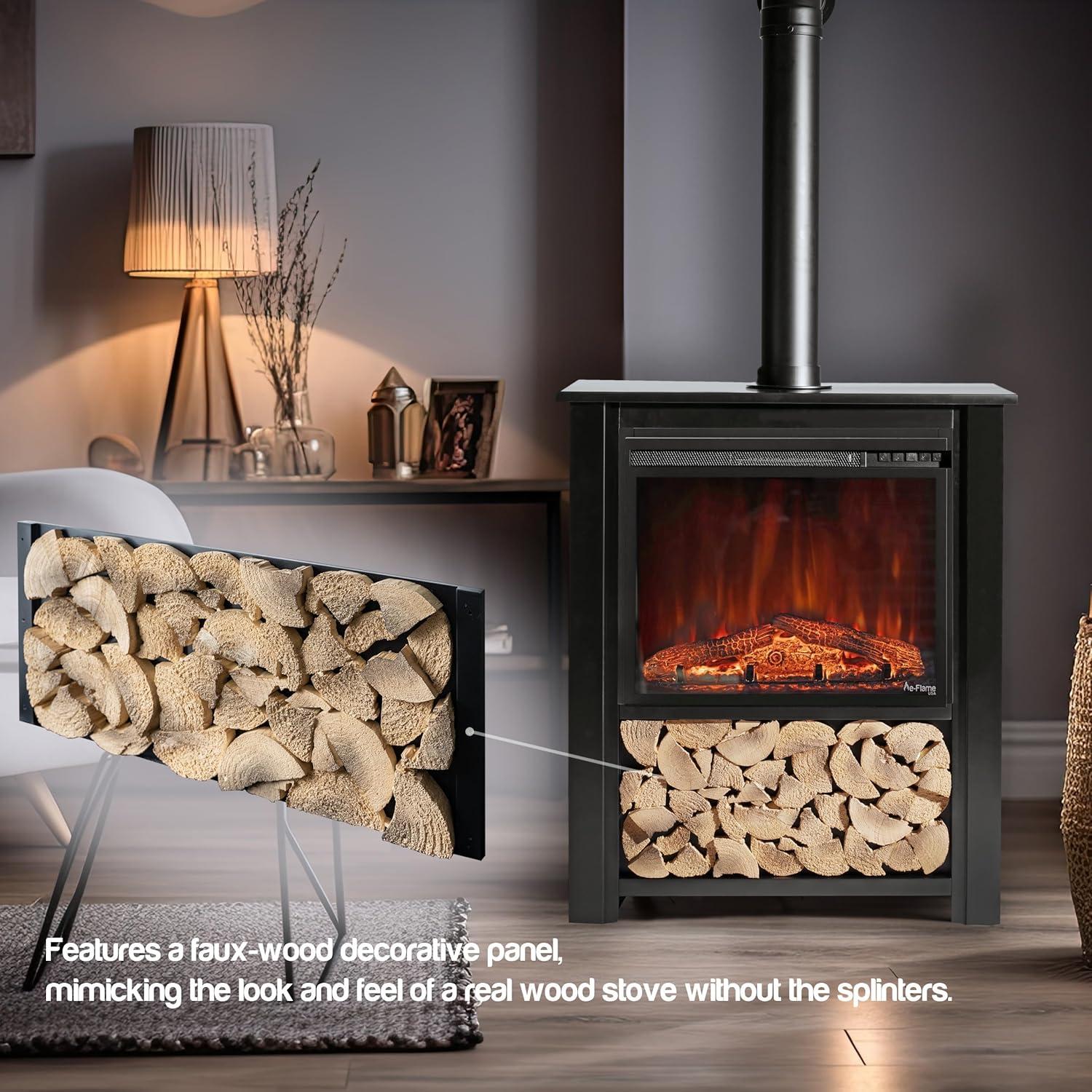 Innsbruck Electric LED Fireplace Stove - Décor Chimney Flue and Wood - 32" Wide x 38" Tall – Soot Black Finish - New 2024