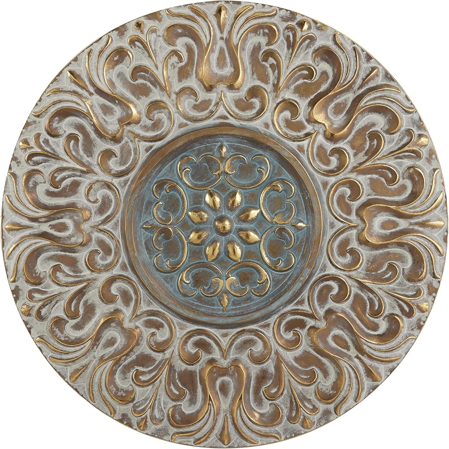 DecMode Gold Metal Plate Wall Decor with Embossed Details