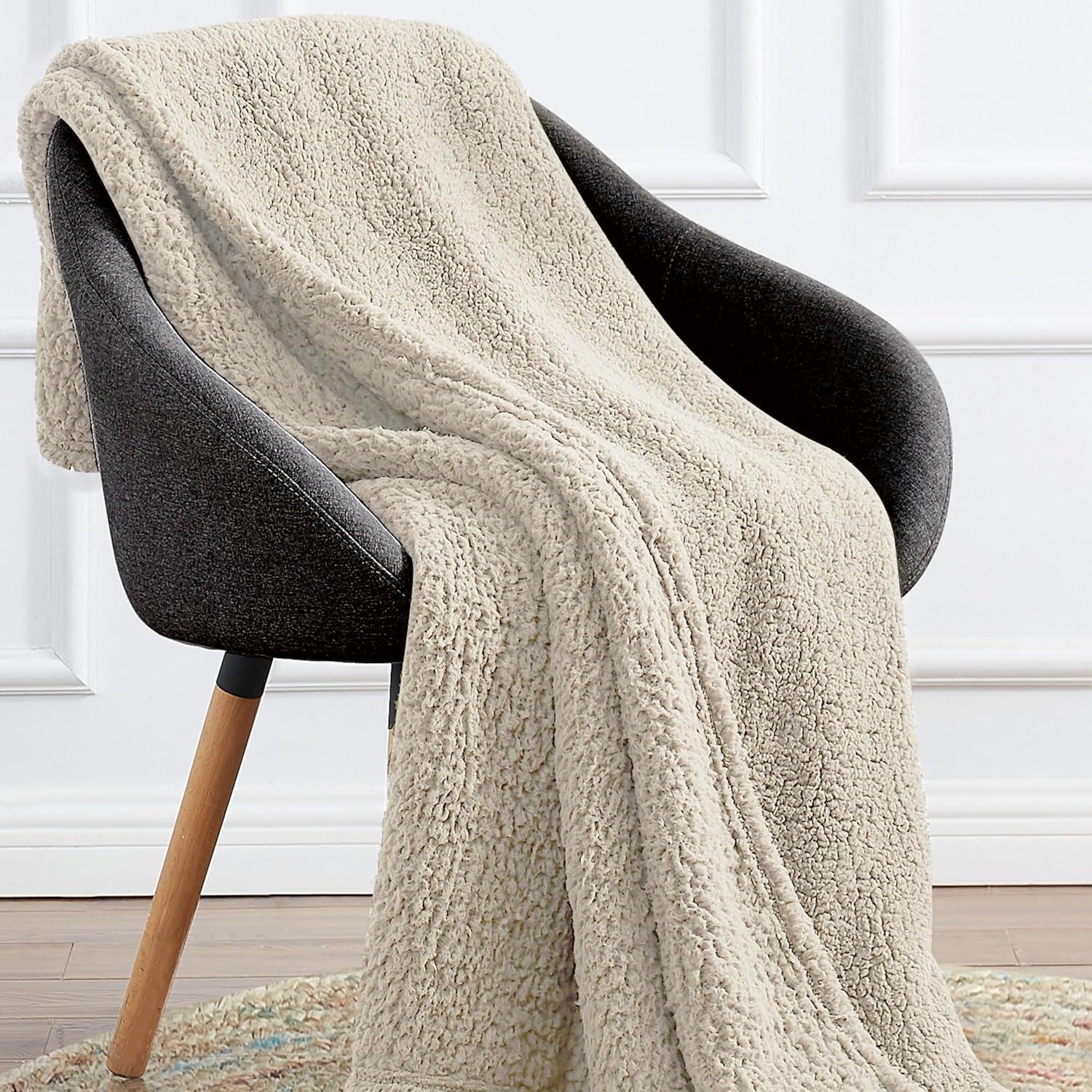 My World Full/Queen Cloud Faux Shearling Blanket Ivory: Cozy Polyester, Machine Washable, All Ages