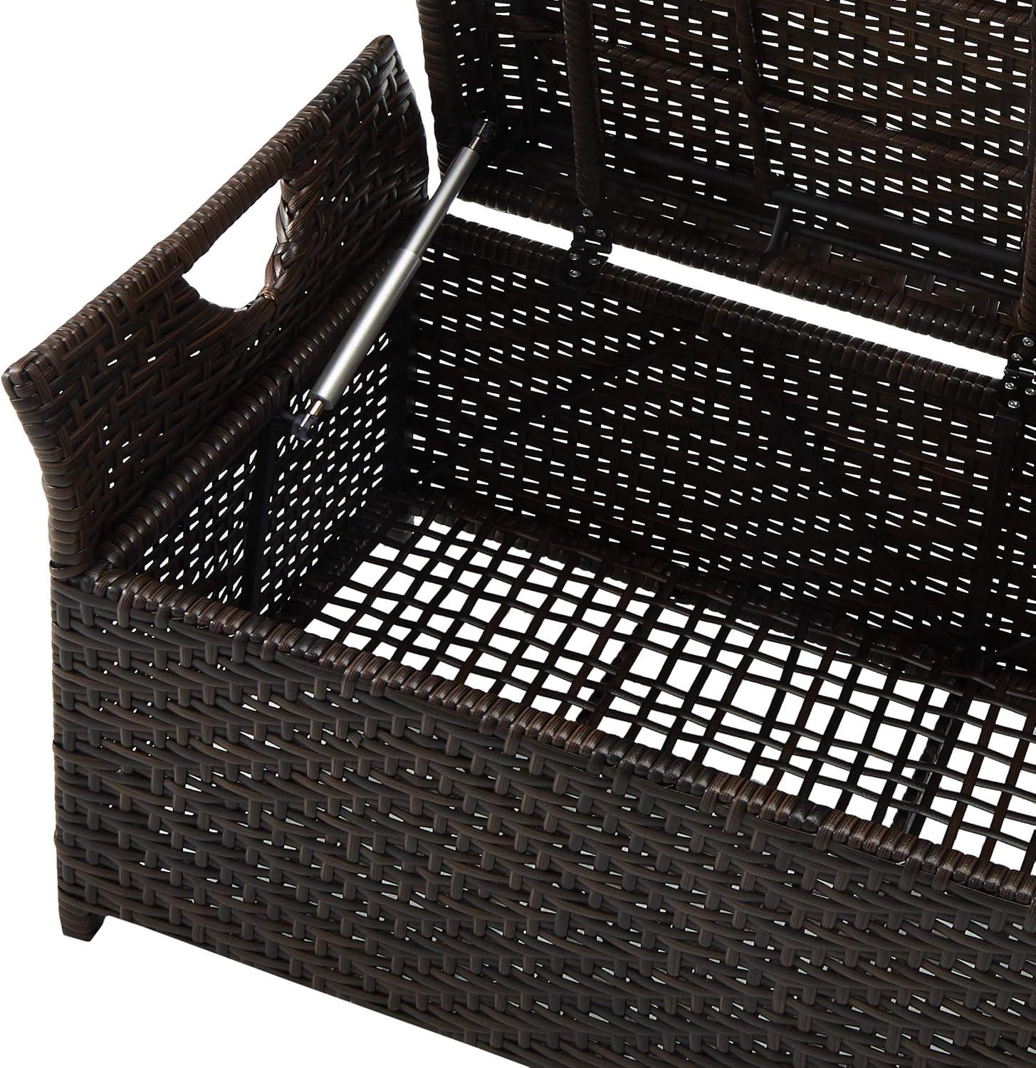 Wing Wicker Patio Storage Bench - Multi Brown - Christopher Knight Home: Iron Frame, Water & UV Resistant, Seats 2