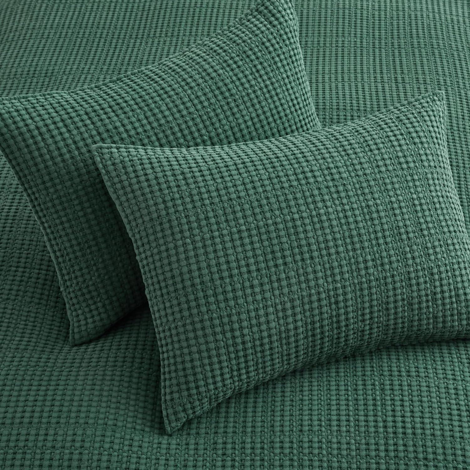 Mills Waffle Forest Green Twin Quilt Set - Levtex Home