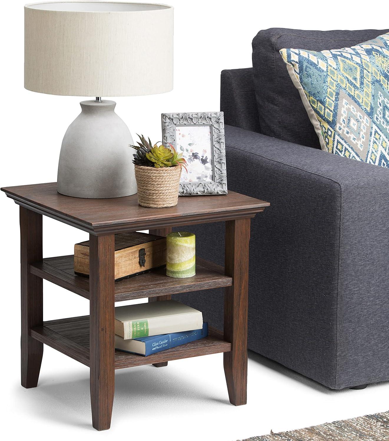 Acadian SOLID WOOD 19 inch Wide Square Transitional End Table in Farmhouse Grey-Finish:Farmhouse Brown