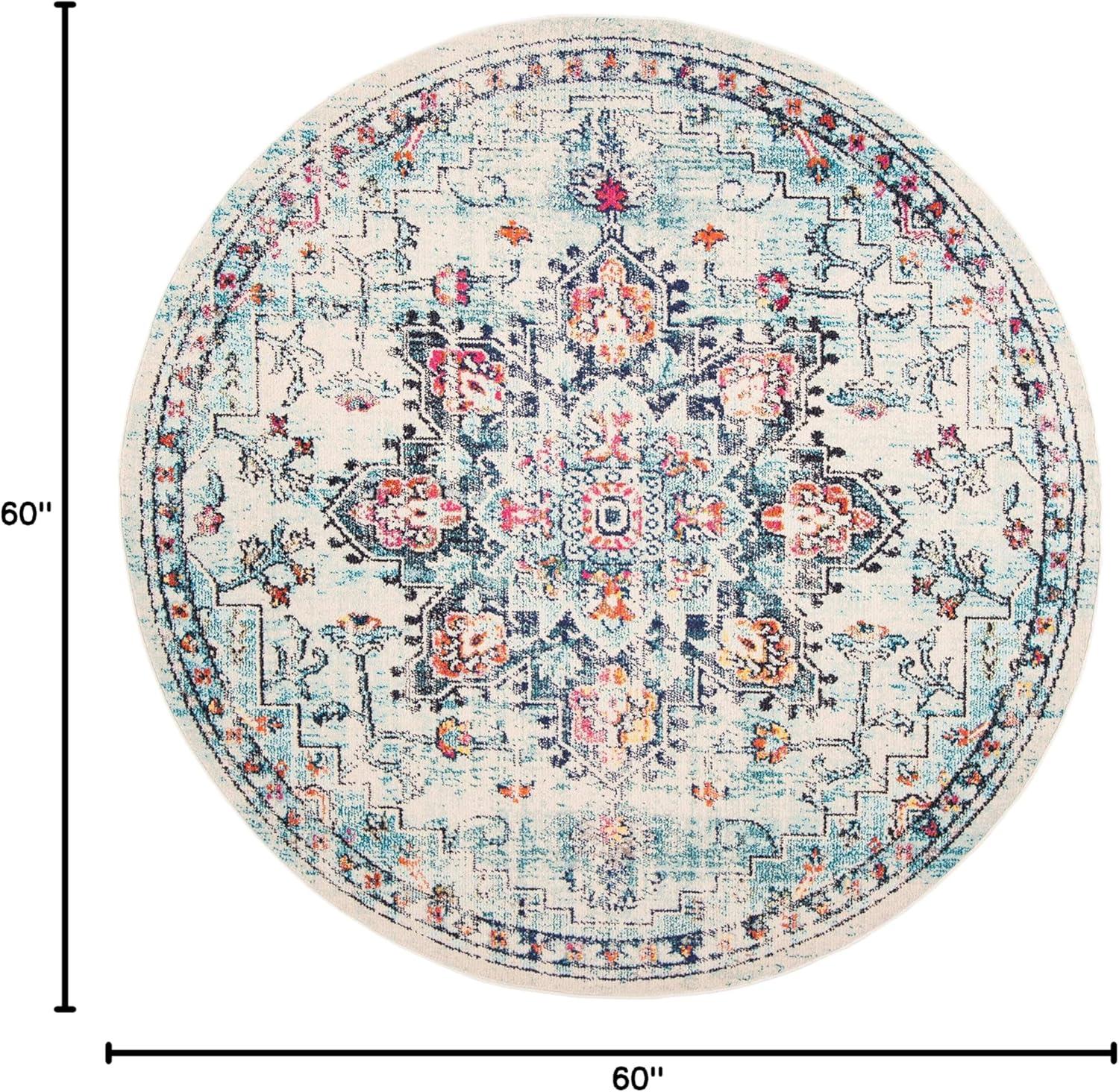 SAFAVIEH Madison Dalia Vintage Traditional Area Rug, Cream/Blue, 5' x 5' Round