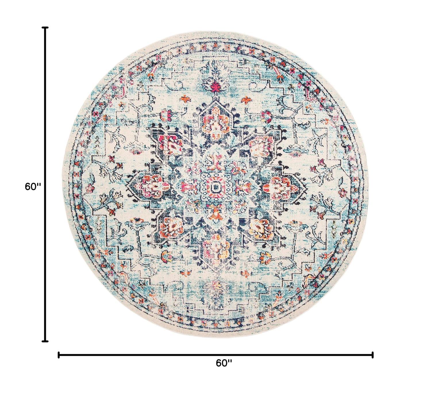SAFAVIEH Madison Dalia Vintage Traditional Area Rug, Cream/Blue, 5' x 5' Round