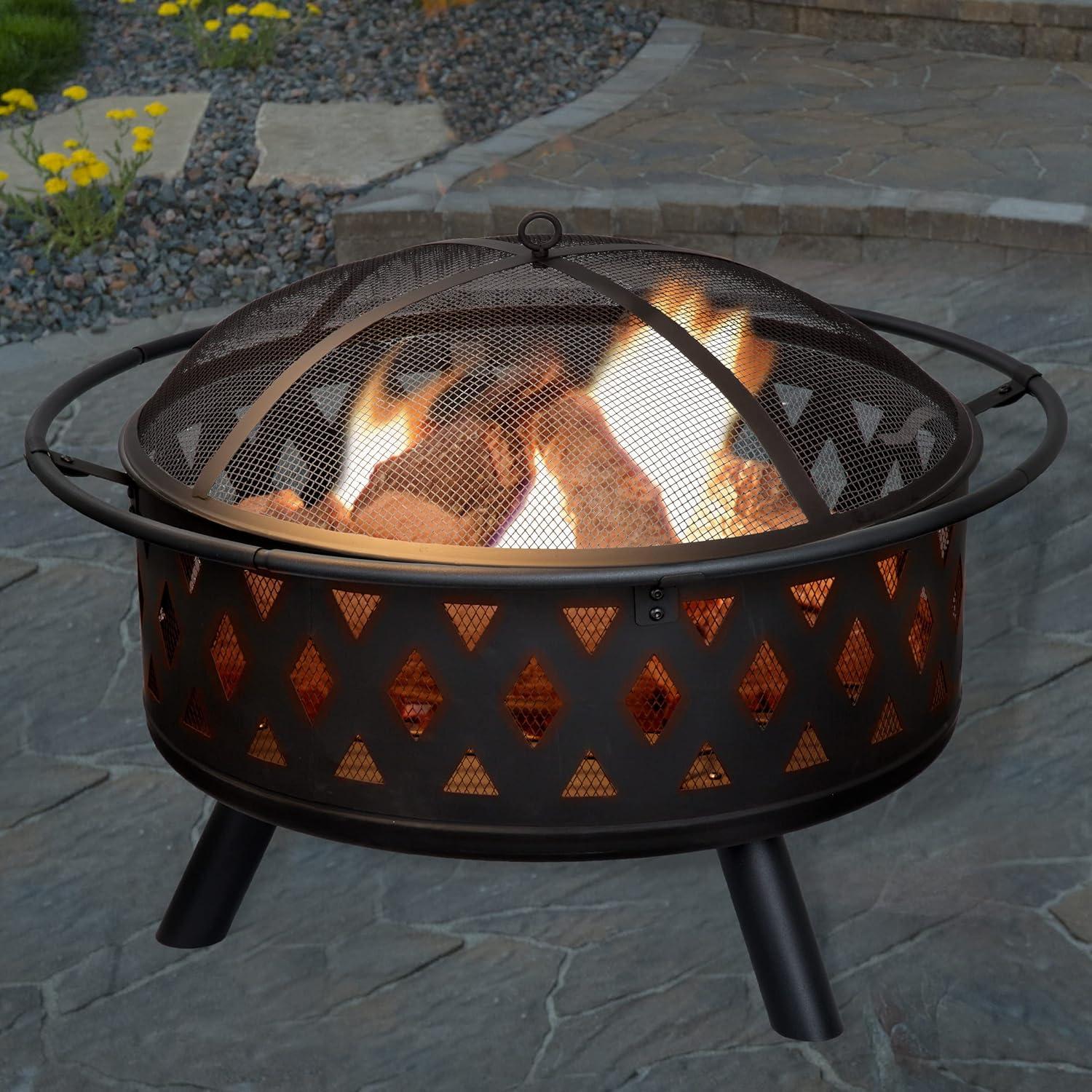 Pure Garden 32-Inch Outdoor Wood Burning Fire Pit with PVC Cover (Black)