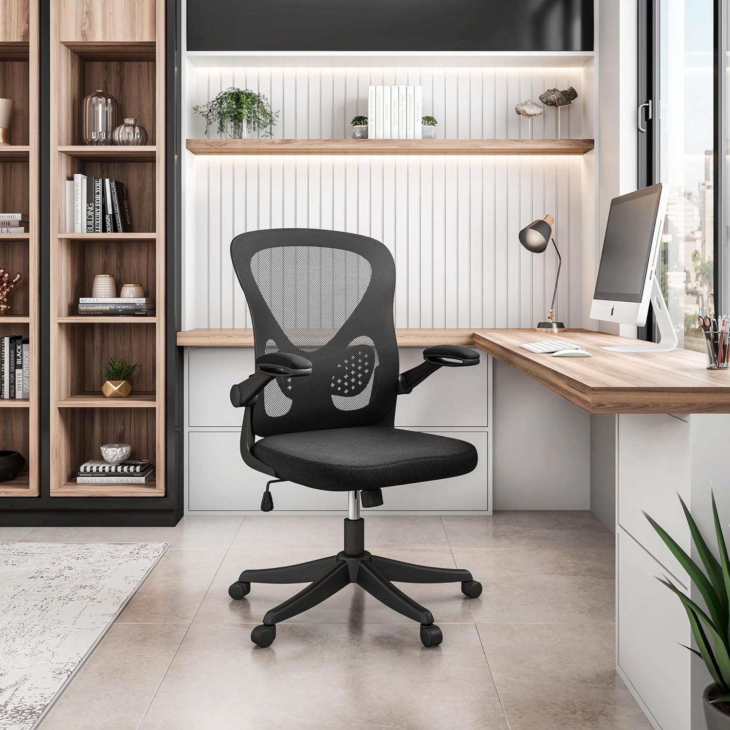Techni Mobili Mesh Task Office Chair with Flip Up Arms Black - Techni Mobili: Ergonomic, Adjustable, Swivel, Nylon Frame