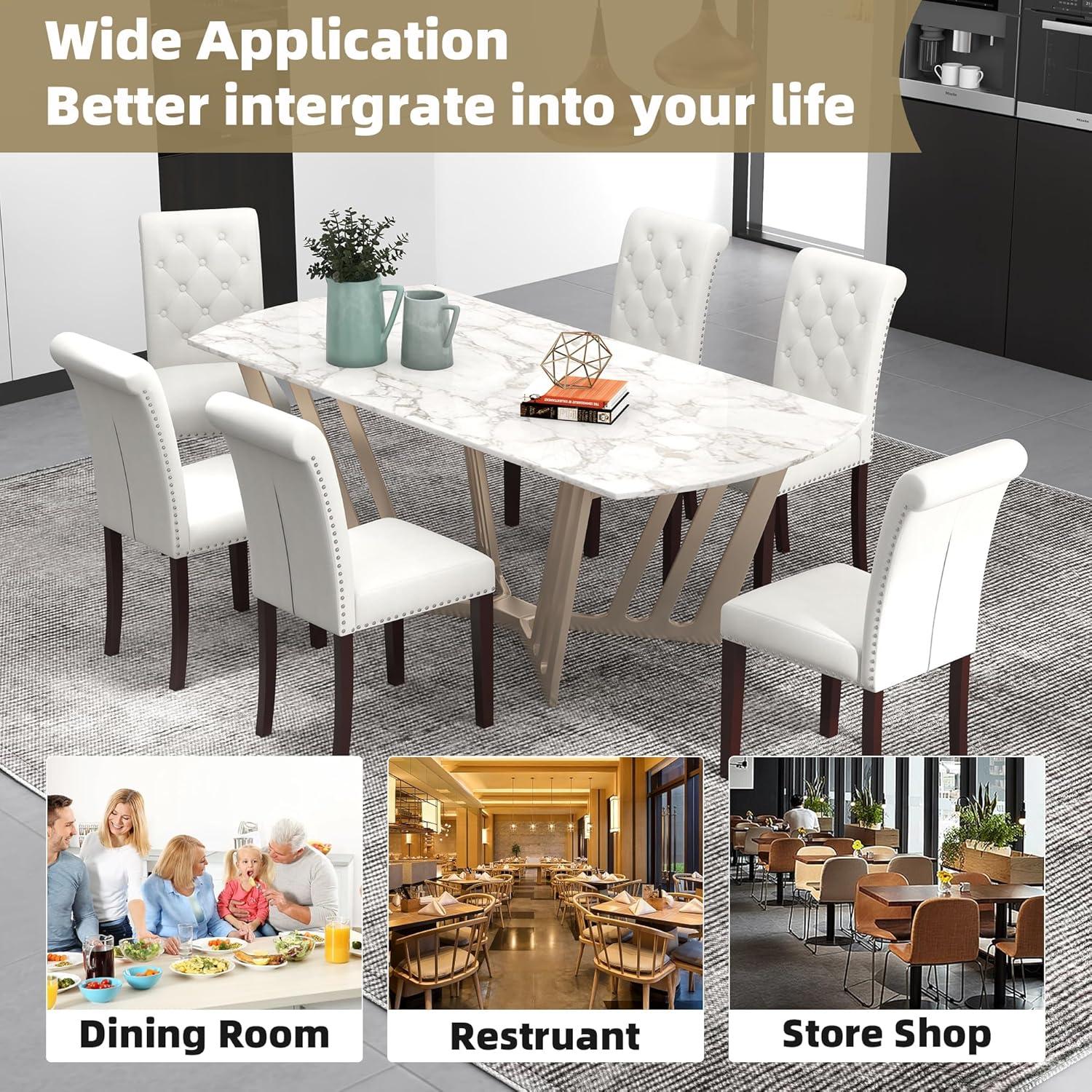 Westice Dining Room Chairs Set of 6 Upholstered PU Leather Kitchen Chairs Dining Room Side Chair with Nailhead Trim and Rubber Wood Legs for Small Space Apartment, Brown