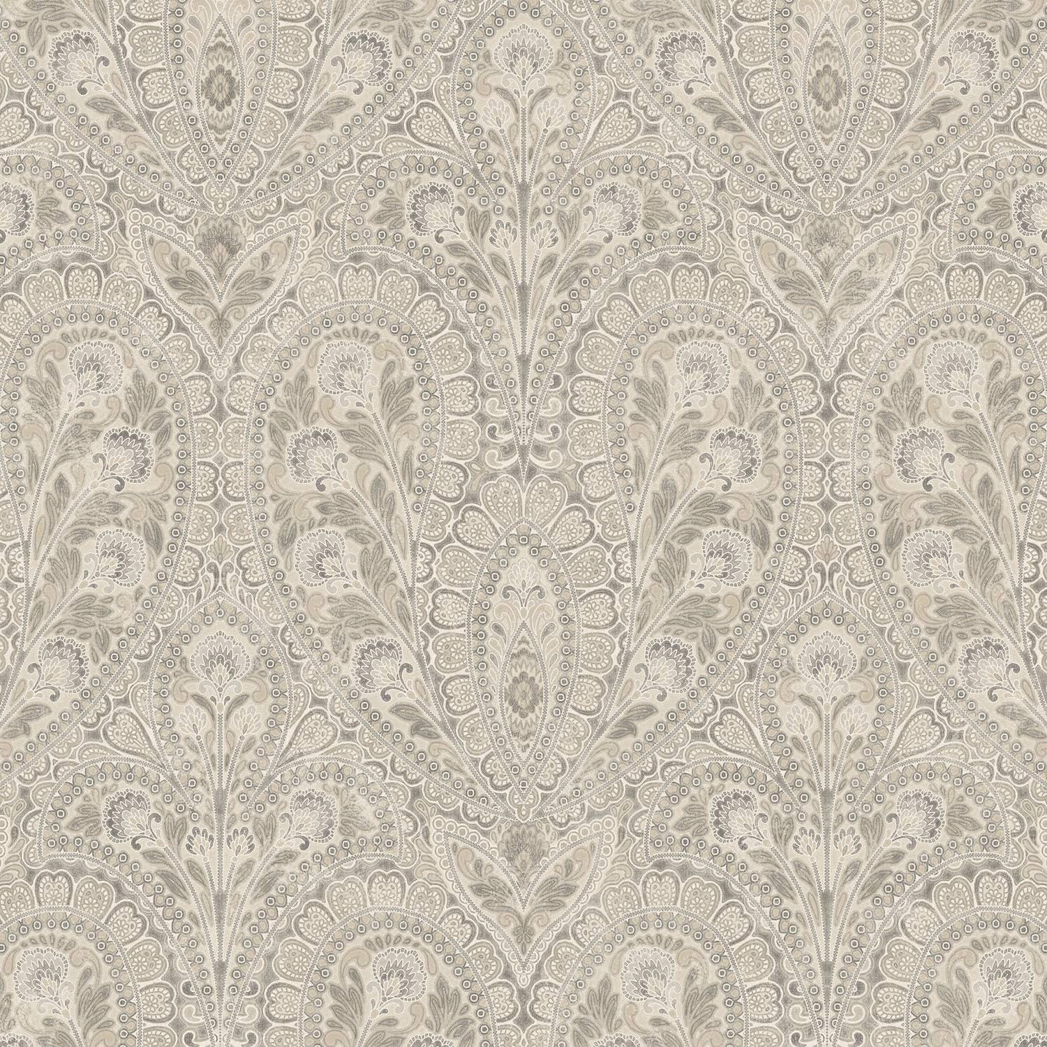 Gray Floral Paisley Pre-Pasted Washable Wallpaper