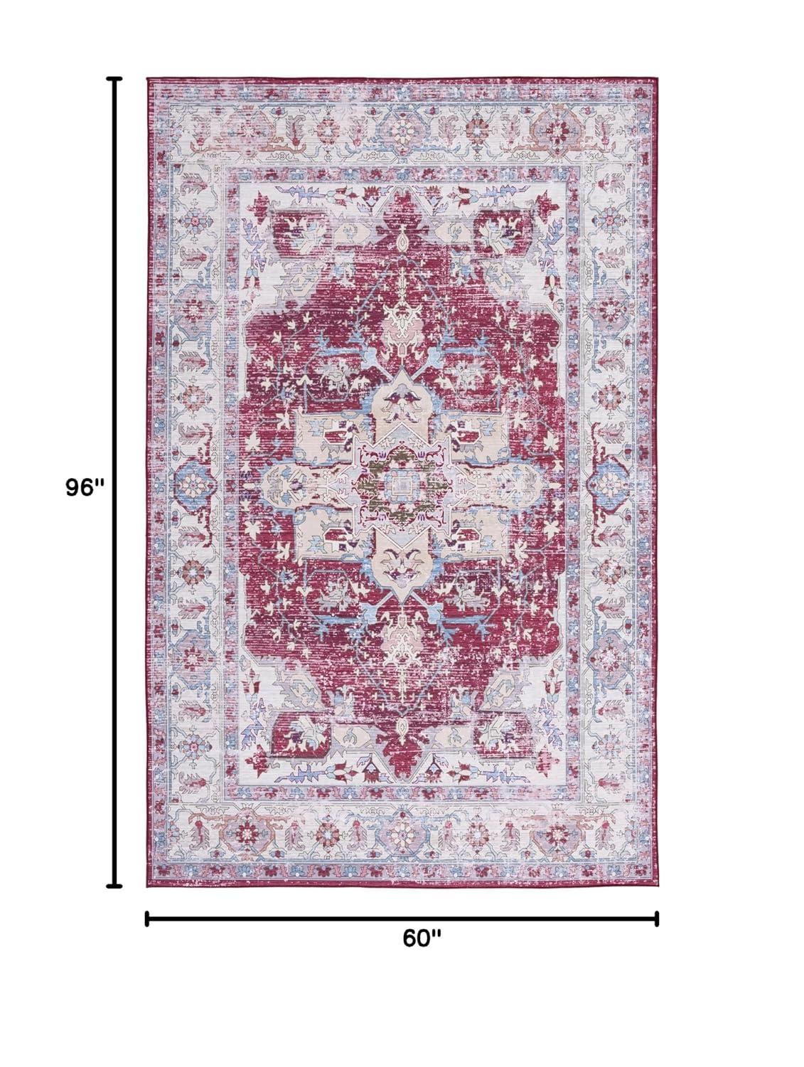 Tucson Vintage Persian TSN106 Power Loomed Machine Washable Skid-Resistant Indoor Area Rug - Burgundy/Beige - 5'x8' - Safavieh
