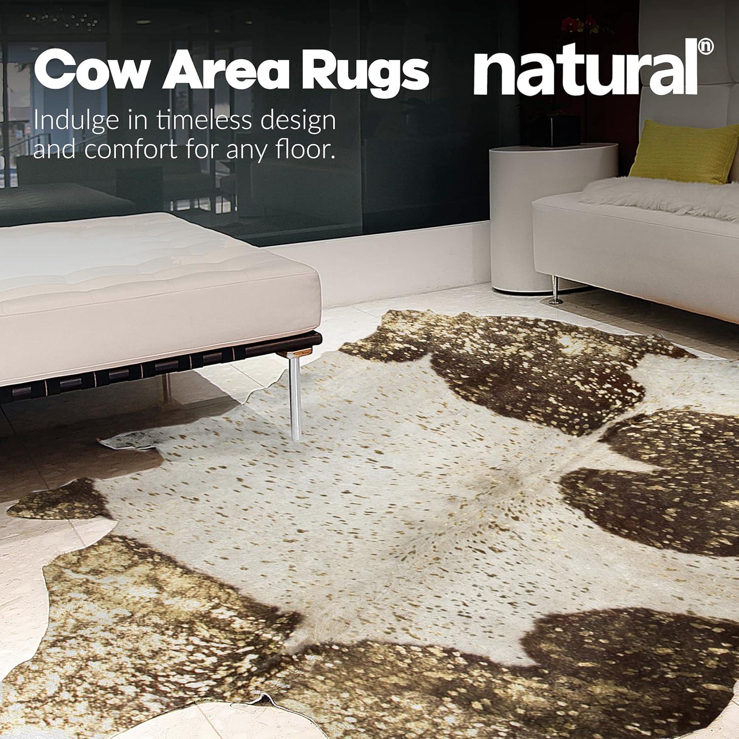 Natural Cowhide Rug Scotland Chocolate White Gold 1-Piece Handmade Stain Resistant