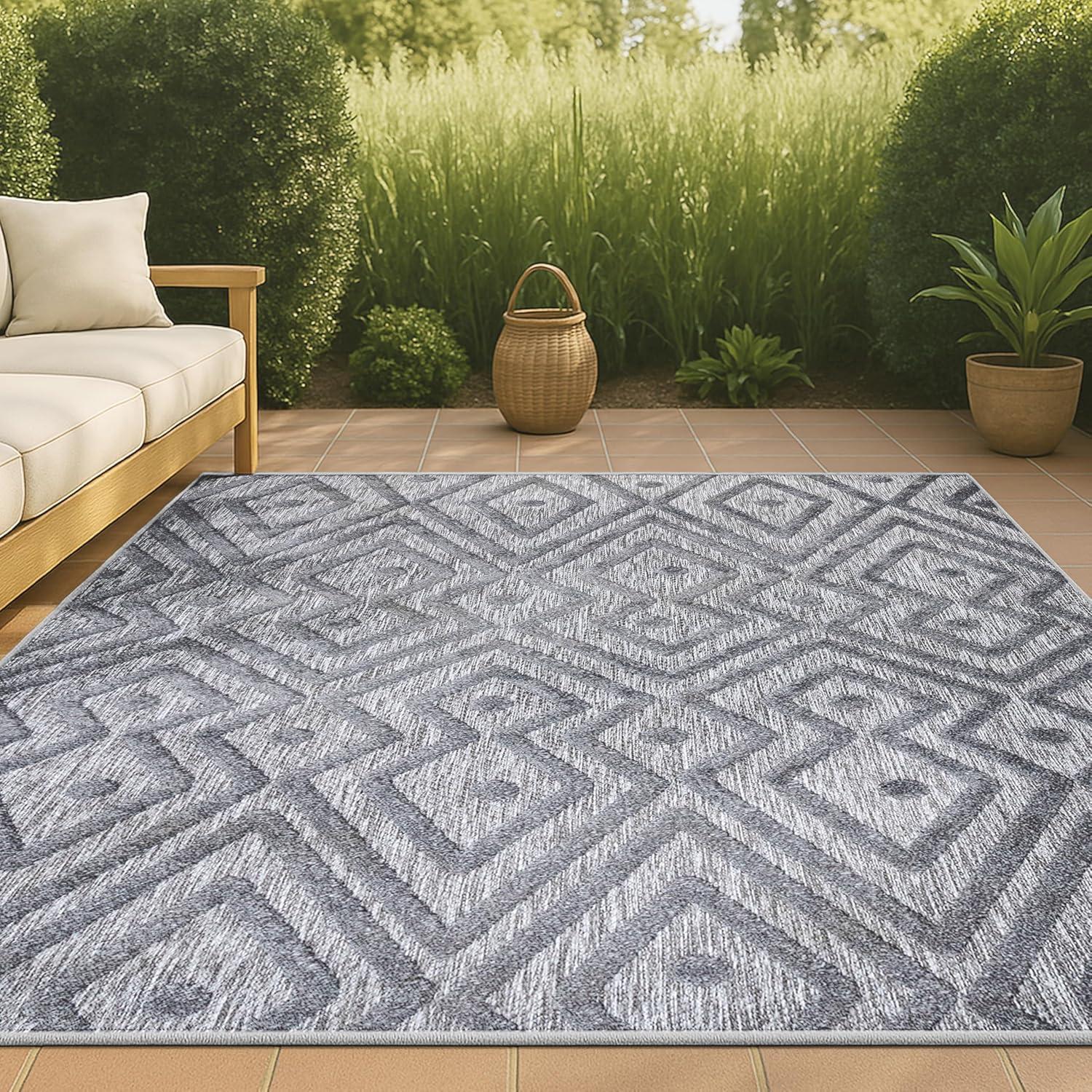 4'x6' Balansat Moroccan Diamond Indoor/Outdoor Area Rug, Dark Gray - JONATHAN Y