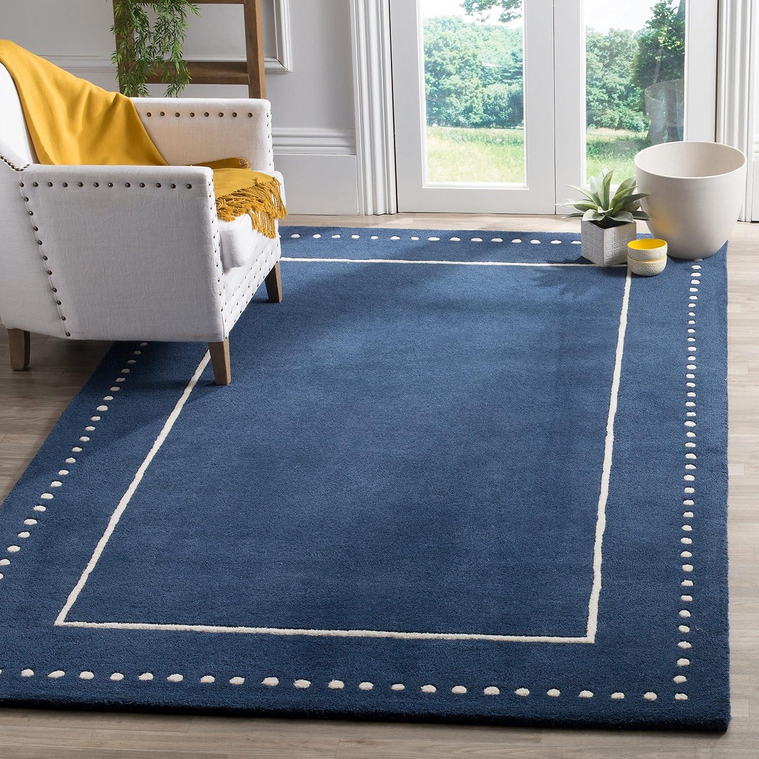 Hand-tufted Navy Blue & Ivory Square Wool Accent Rug - 3' x 3'