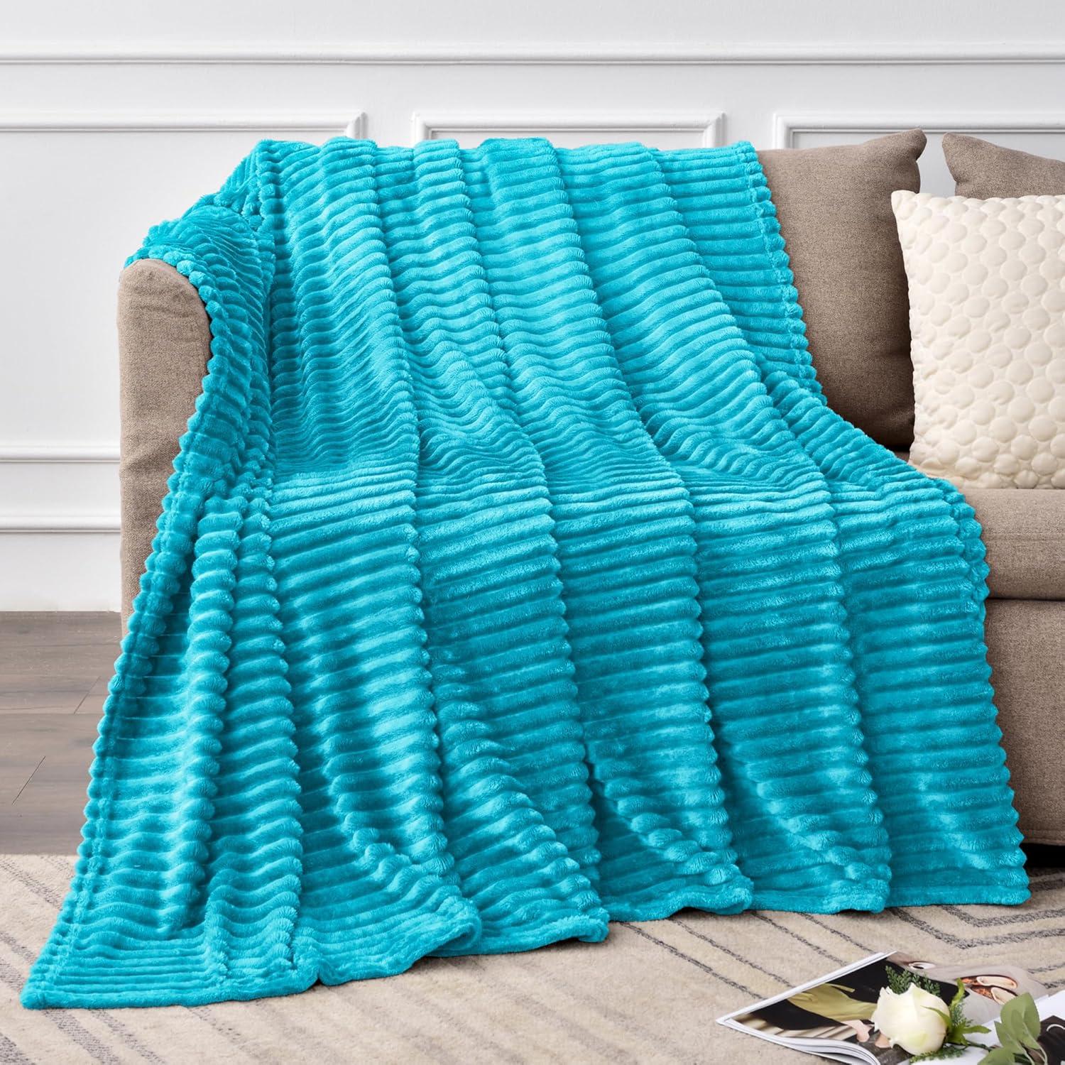 BEDELITE Fleece Throw Blanket for Couch 3D Ribbed Jacquard Cozy, Fluffy, Plush Lightweight Caribbean Sea Throw Blankets for Bed, Sofa, 50x60 inches