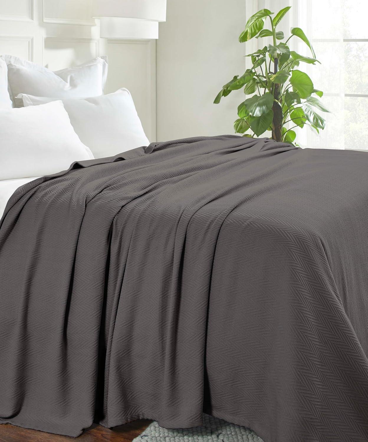 Superior Dobbyweave Knit Cotton Blanket, All Season Bed Blanket, Full/Queen 88" x 100", Charcoal