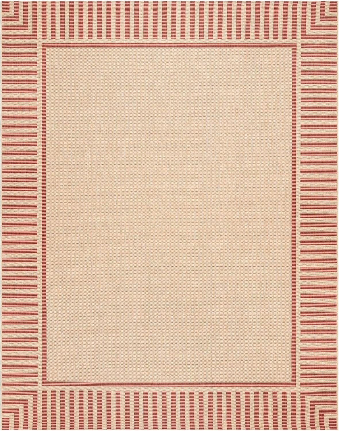 Paseo Kiano Modern Stripe Border Red Beige Polypropylene Flatweave Indoor/ Outdoor Area Rug