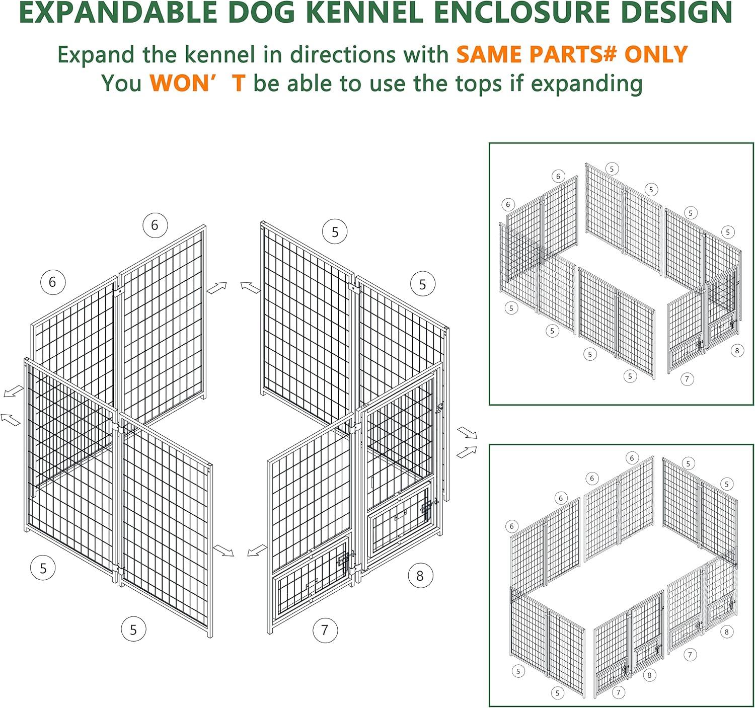 55'' Black Metal Outdoor Dog Kennel with Canopy and Feeding Door