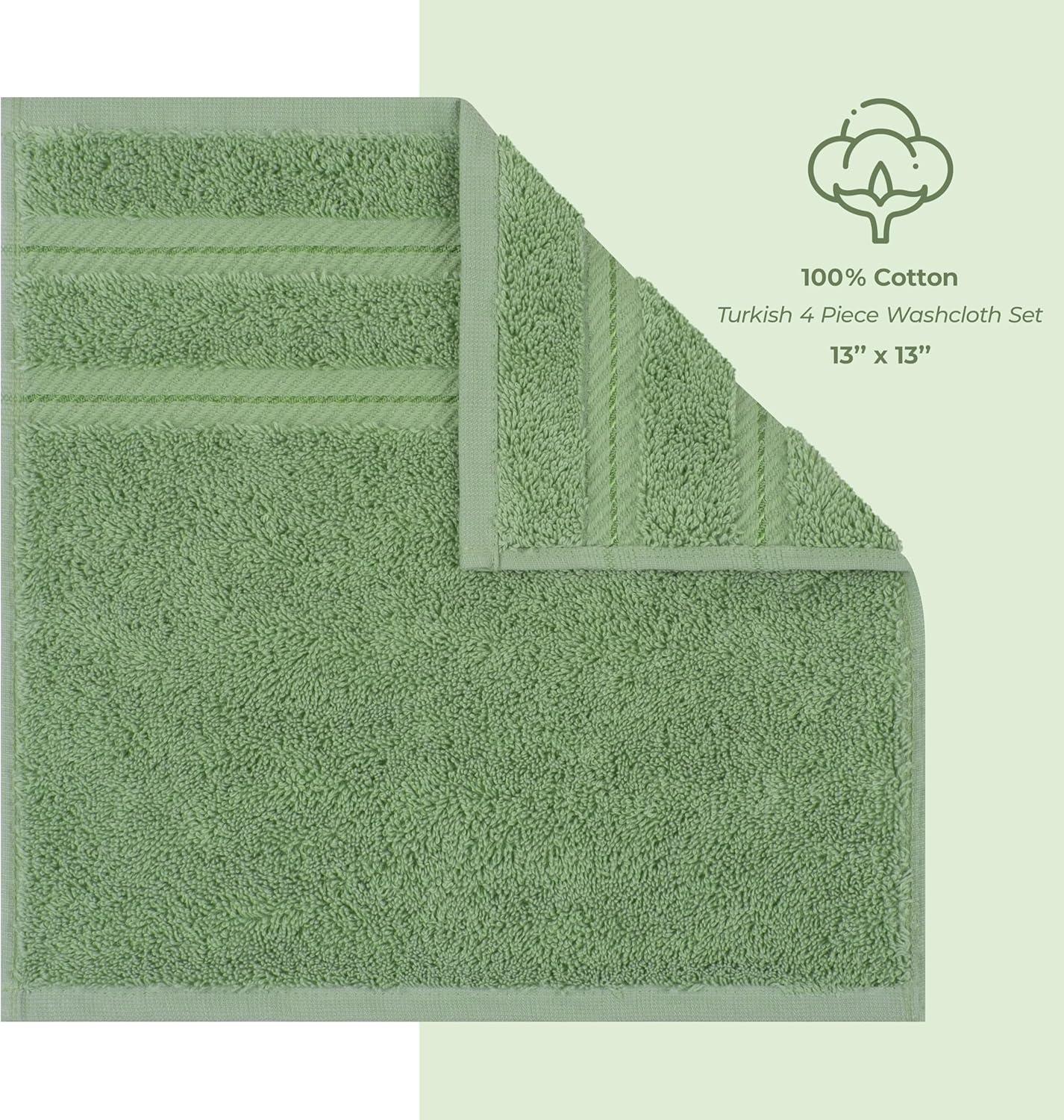 American Soft Linen 4 Pack Washcloth Set, 100% Cotton Washcloth Hand Face Towels for Bathroom and Kitchen, Sage Green