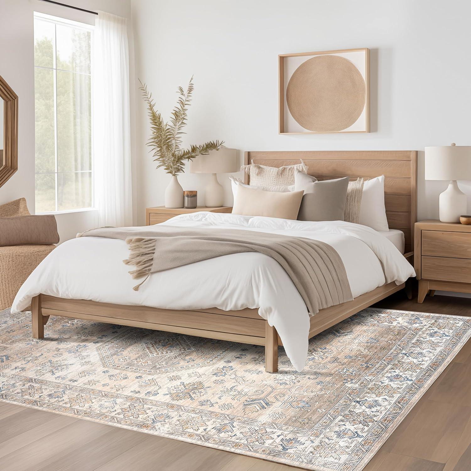 Nuloom Darby Medallion 9x12 Spill Proof Machine Washable Indoor Area Rug for Living Room Bedroom Dining Room, Beige/Ivory