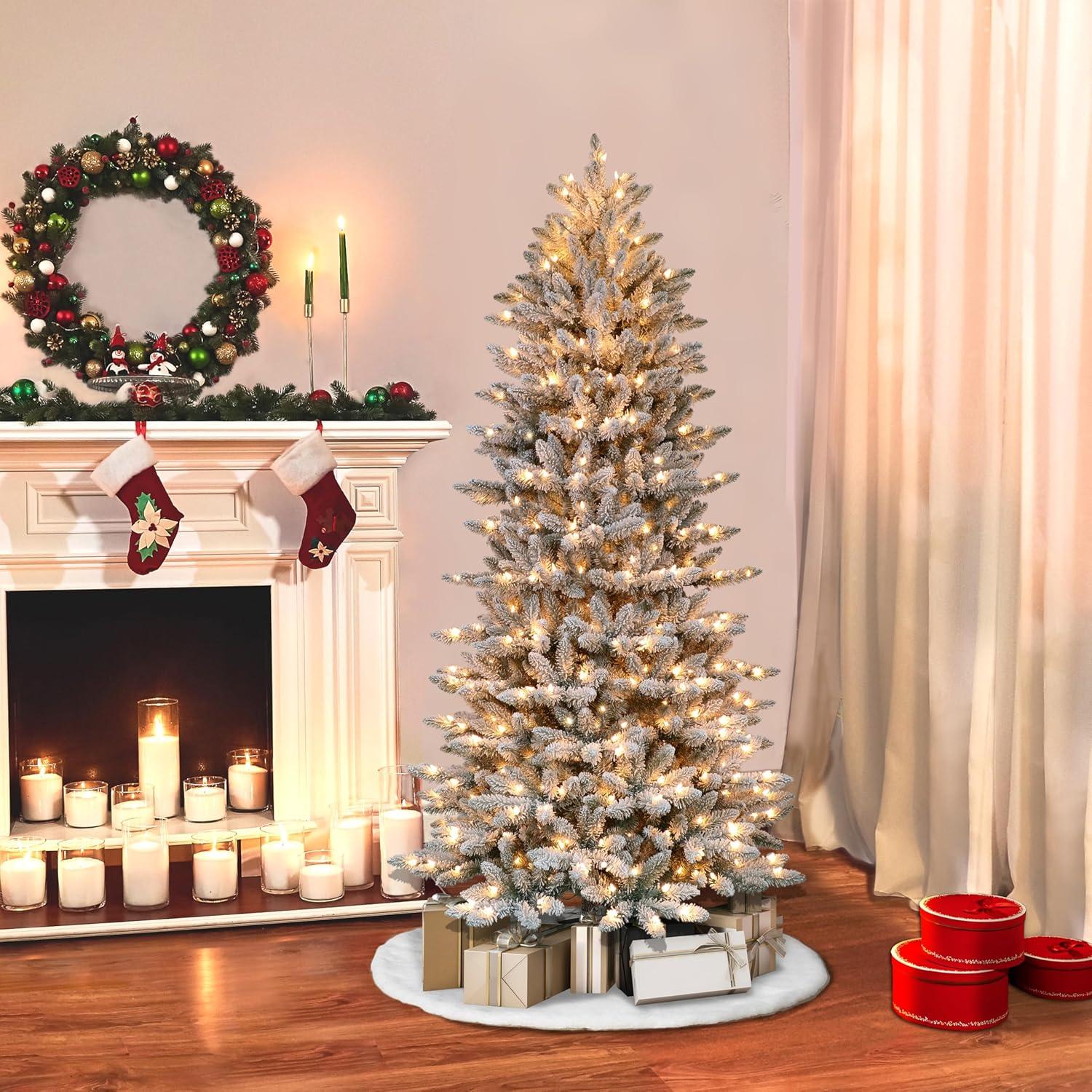 6.5-Foot White Pre-Lit Fraser Fir Artificial Christmas Tree