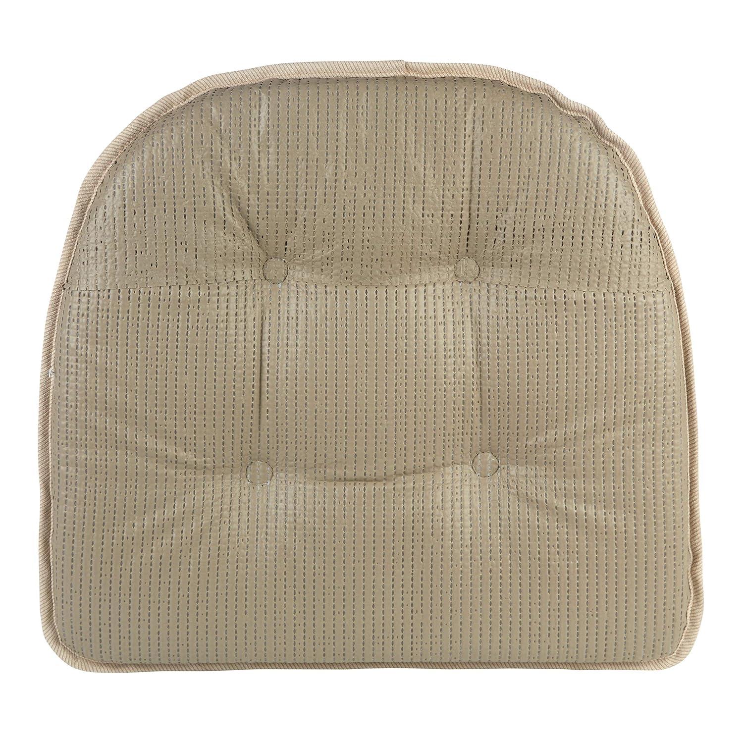 Non-Slip Tufted Chair Cushions for Dining Room, Kitchen and Office Use, U-Shaped Skid-Proof Seat Pad, 15x16 Inches, 2 Pack, Stone