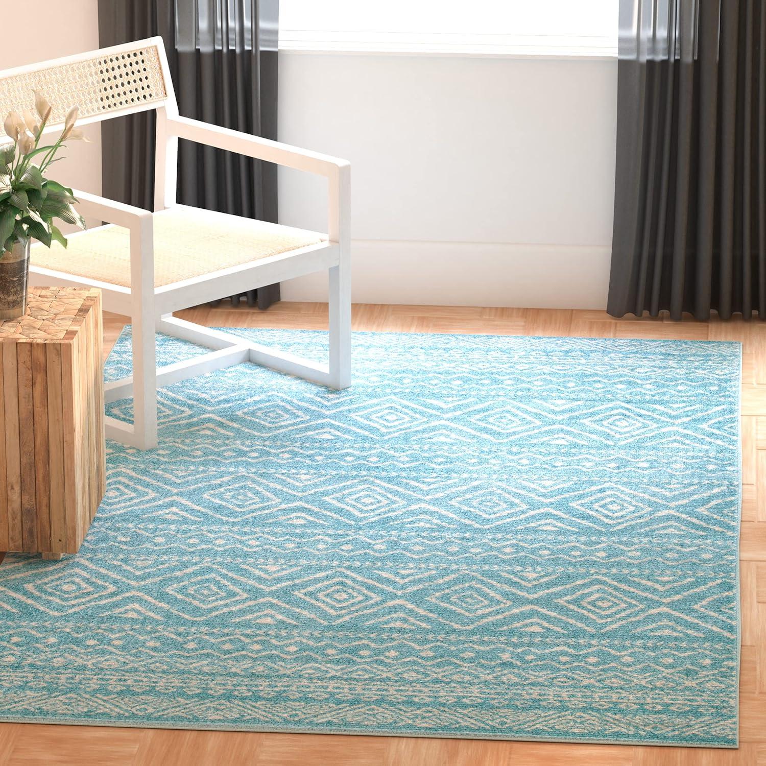 Turquoise and Ivory 3' x 5' Boho Area Rug