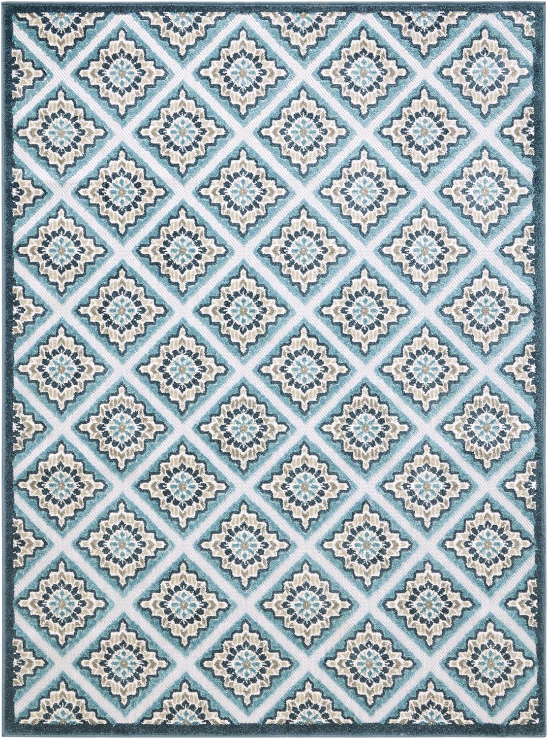 TOWN & COUNTRY EVERYDAY Brooks Retro Geo Outdoor Rug Blue Multi