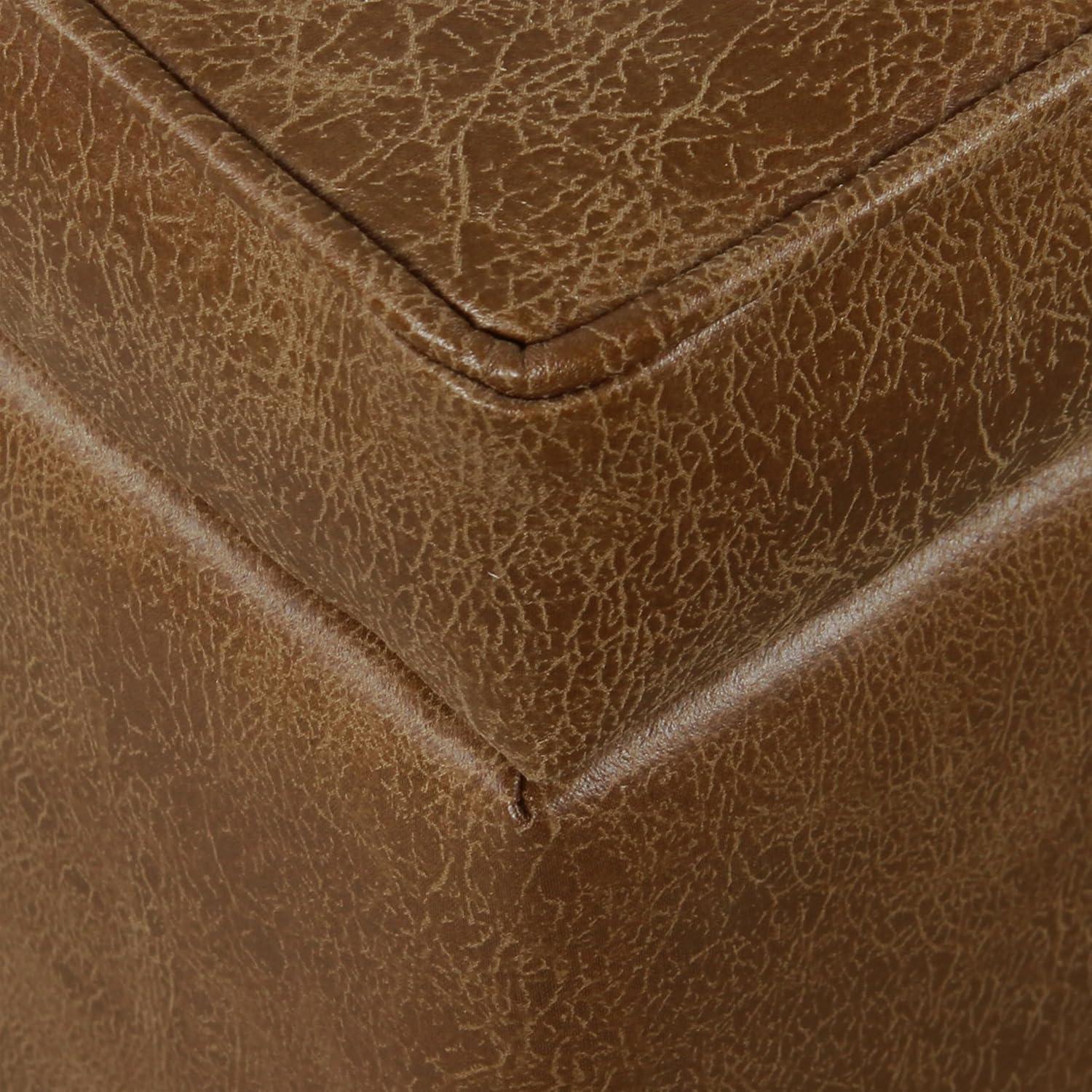 Square Tufted Faux Leather Storage Ottoman Brown - HomePop
